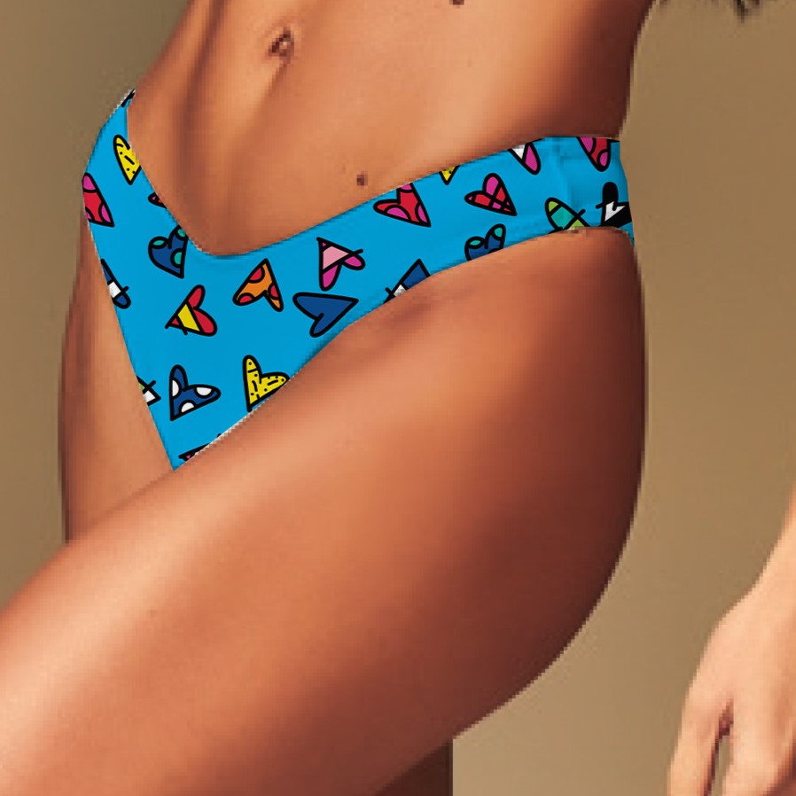 Romero Britto blue hearts britto bikini bottom  contemporary pop art piece