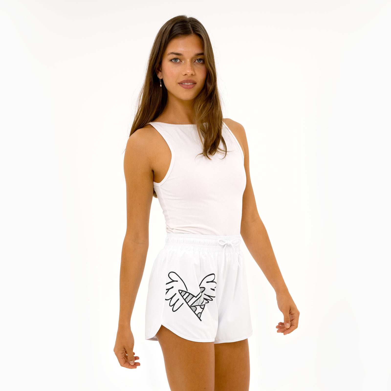 modern pop art white britto shorts for women  vibrant home decor