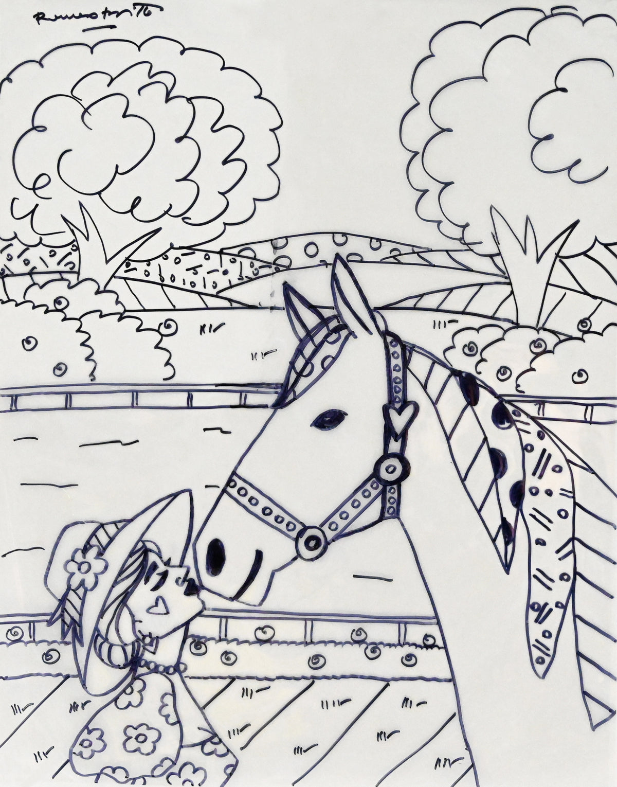 Romero Britto derby love original drawing  colorful pop art design
