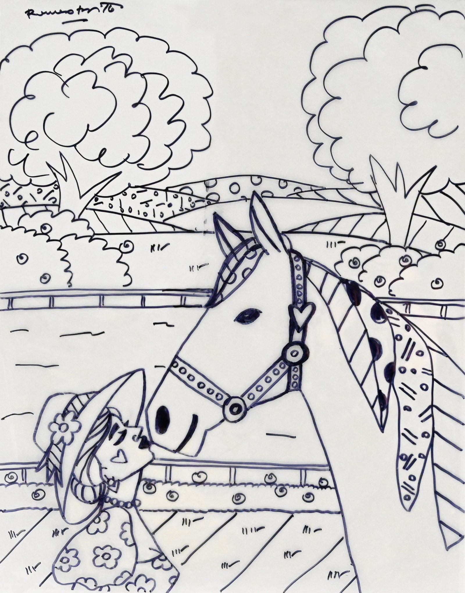 Romero Britto derby love original drawing  colorful pop art design