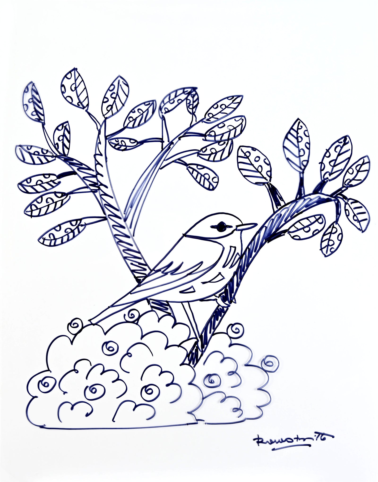 Romero Britto birdie original drawing  colorful pop art design