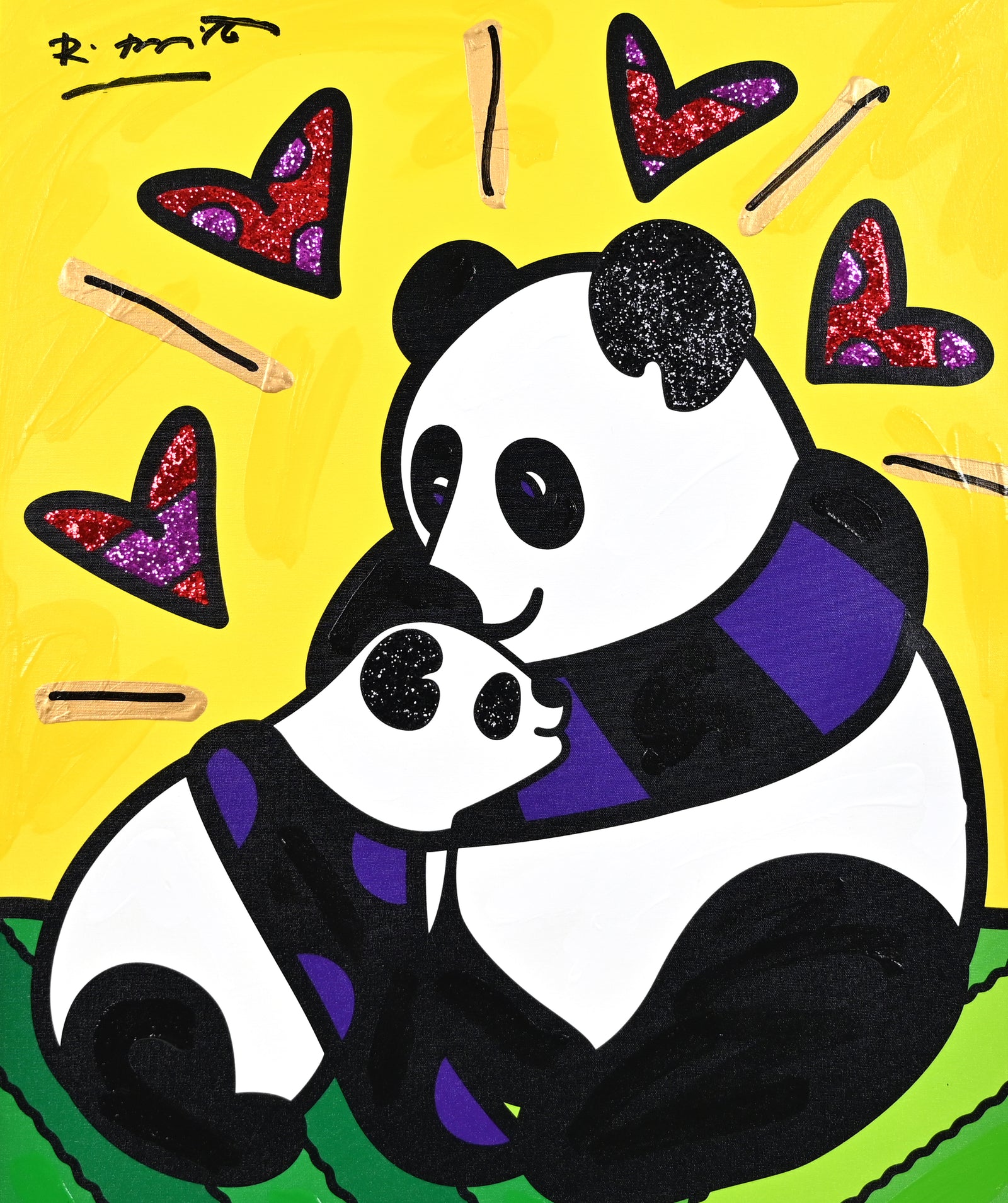 Panda Love - Mixed Media Original