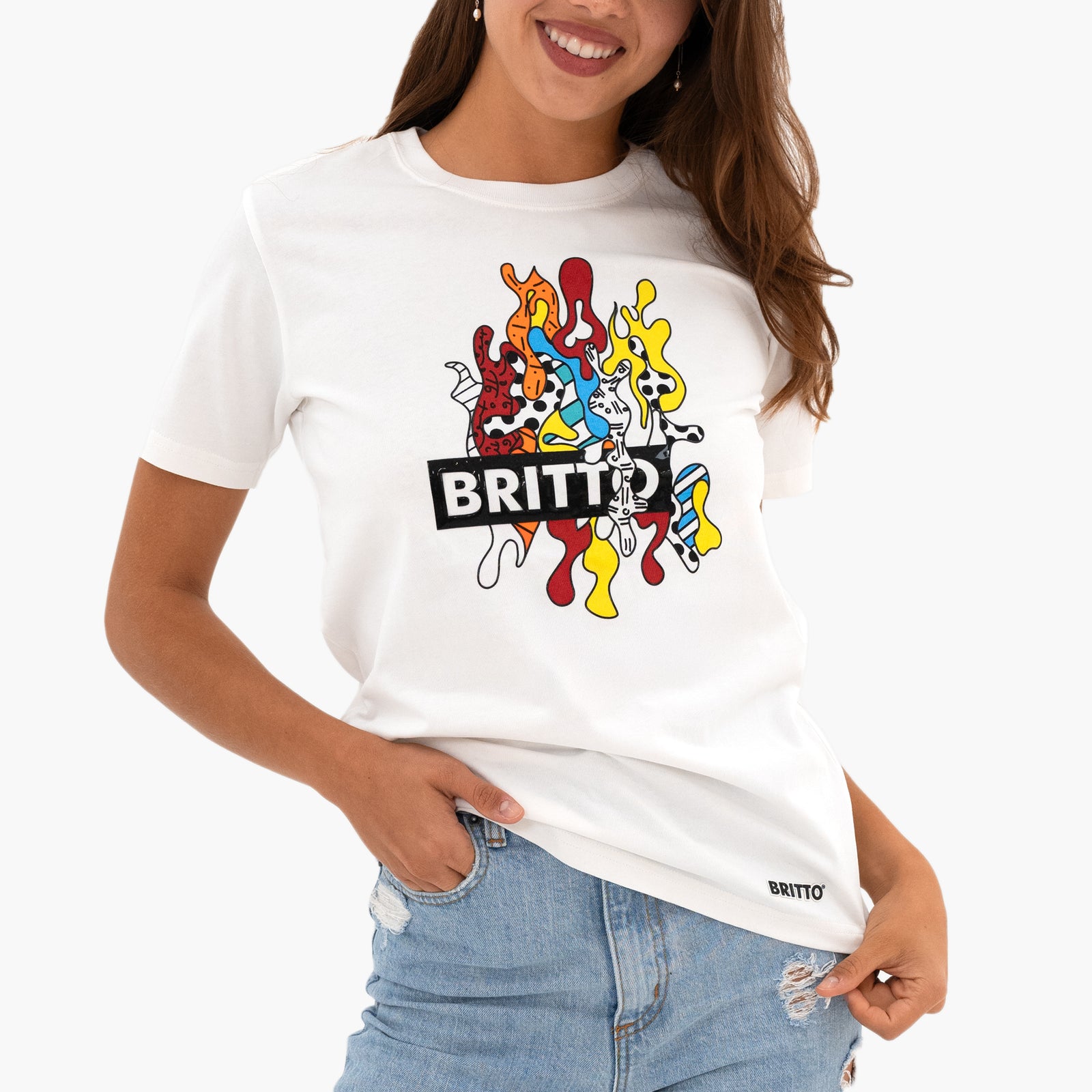 Romero Britto camouflage britto tshirt for women  colorful pop art design