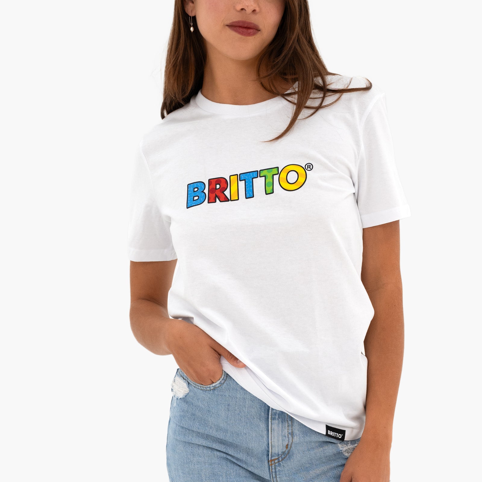 BRITTO® T Shirt - White with Primary Colors - (Women)