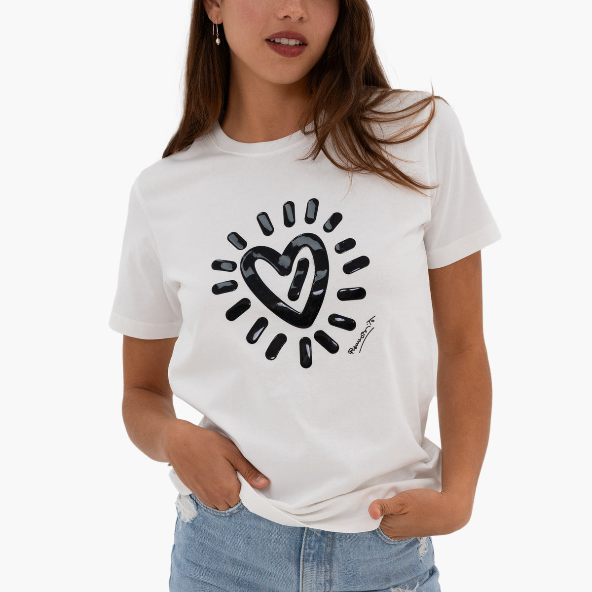 Romero Britto graffiti heart white britto tshirt  colorful pop art design