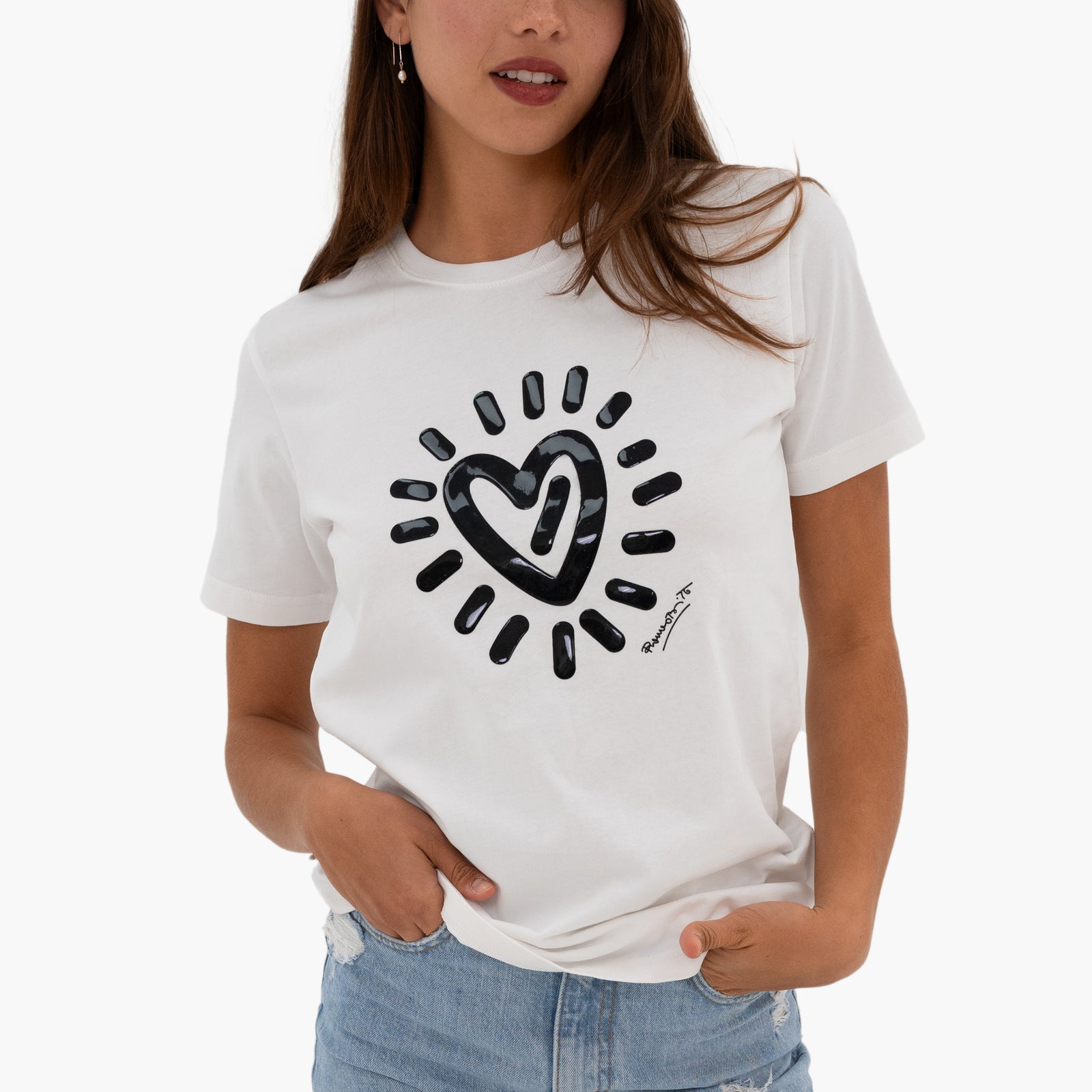 Romero Britto graffiti heart white britto tshirt  colorful pop art design
