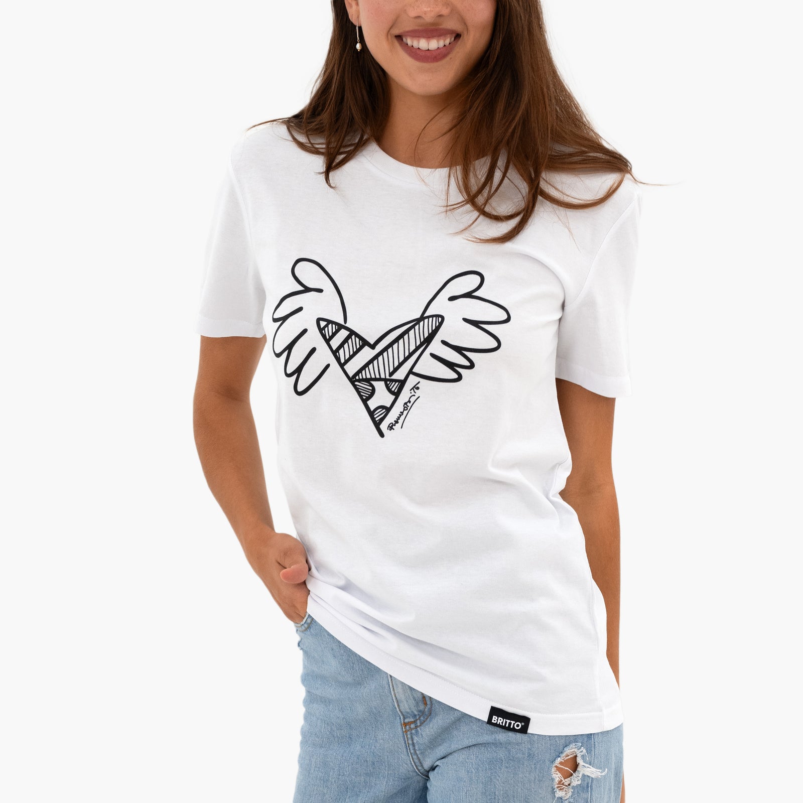 BRITTO® T Shirt - Big Heart with Wings White - (Women)