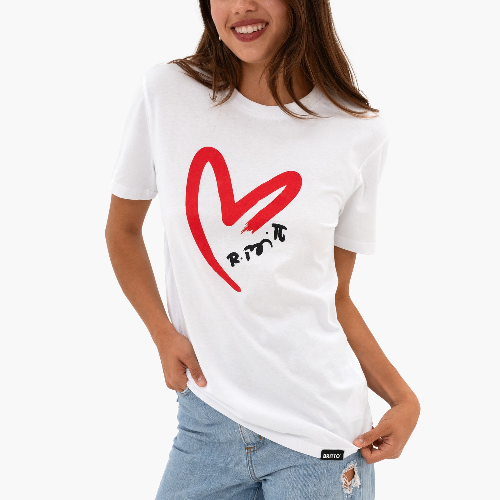 BRITTO® T Shirt - Red Heart Brushstroke White - (Women)
