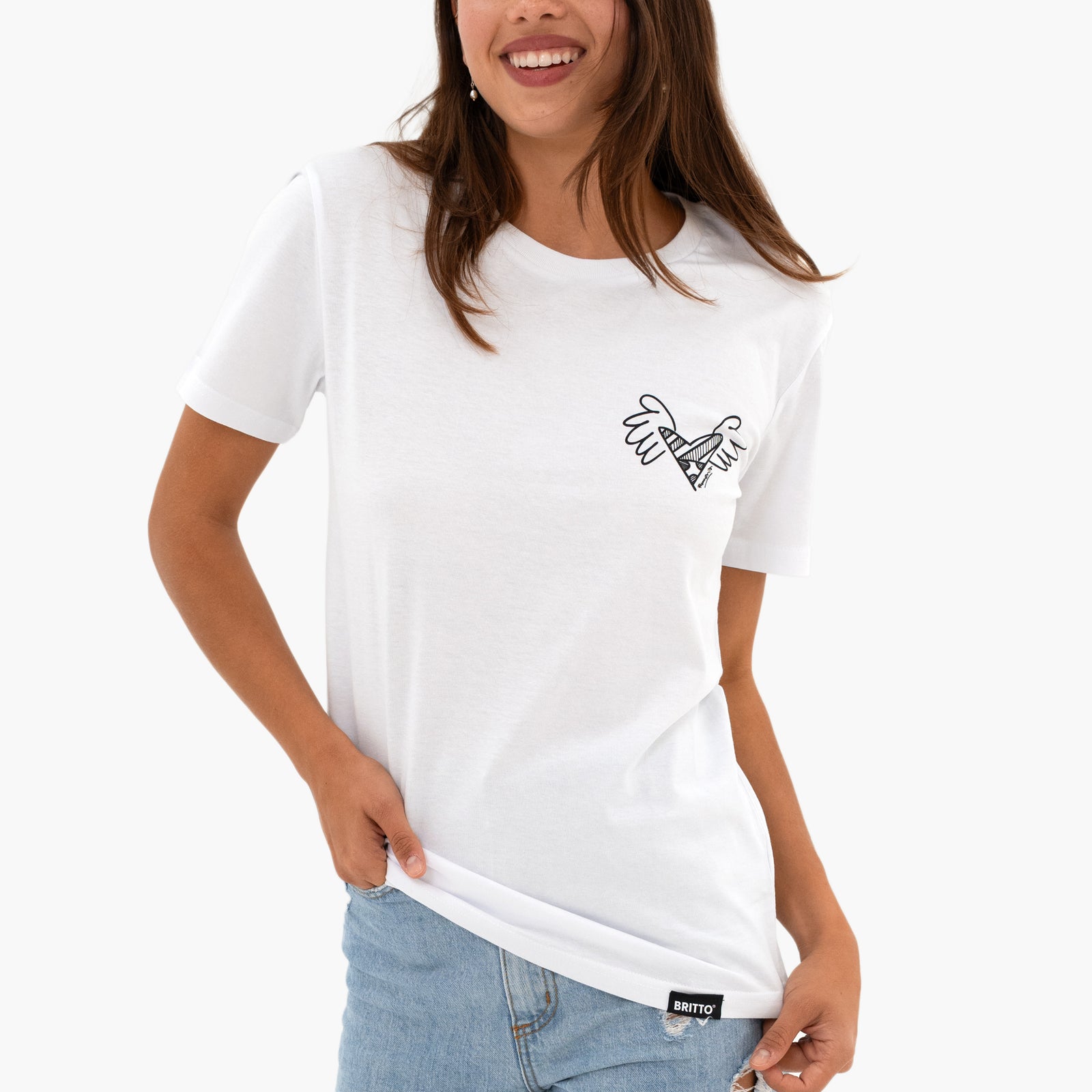 BRITTO® T Shirt - Small Heart with Wings White - (Women)