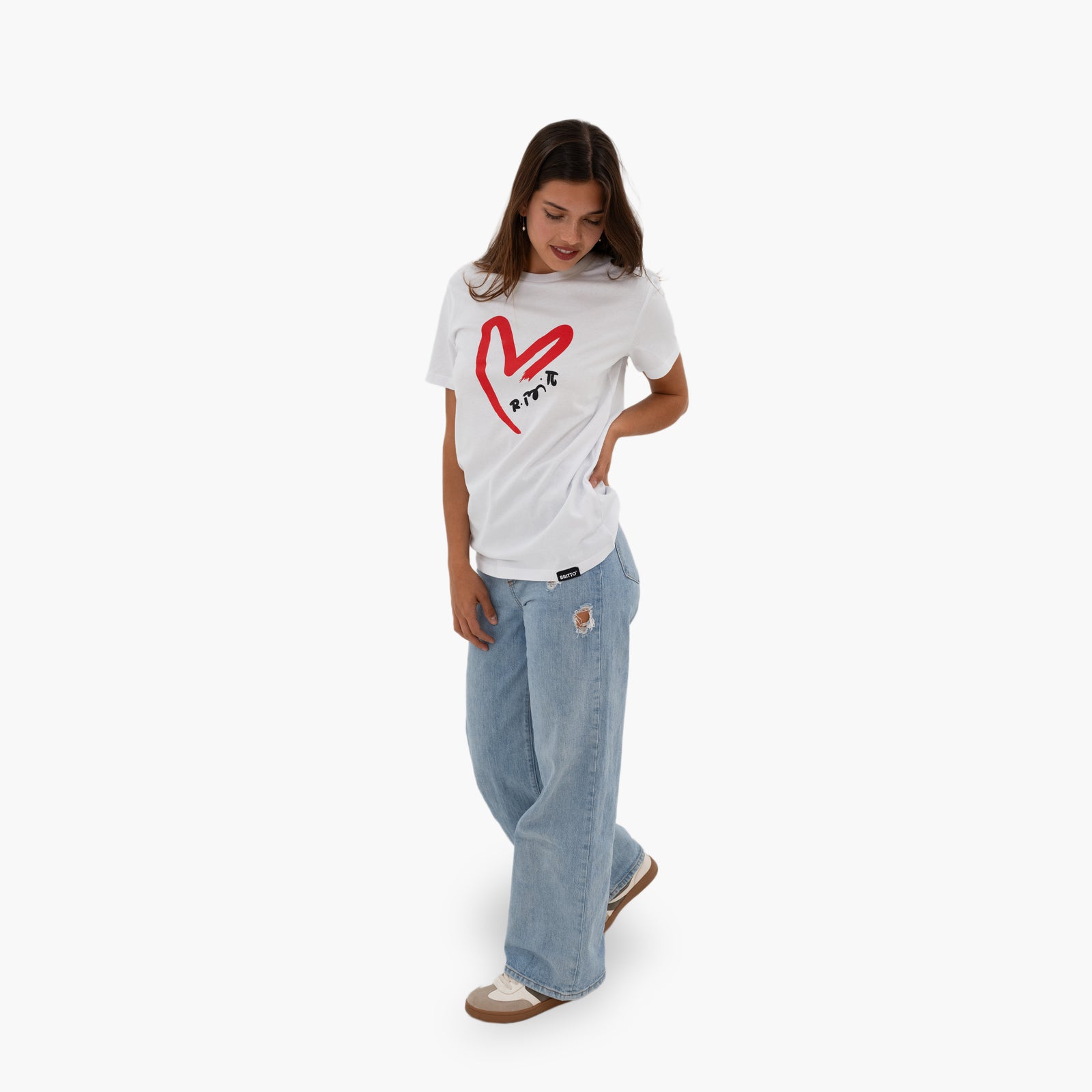 BRITTO® T Shirt - Red Heart Brushstroke White - (Women)