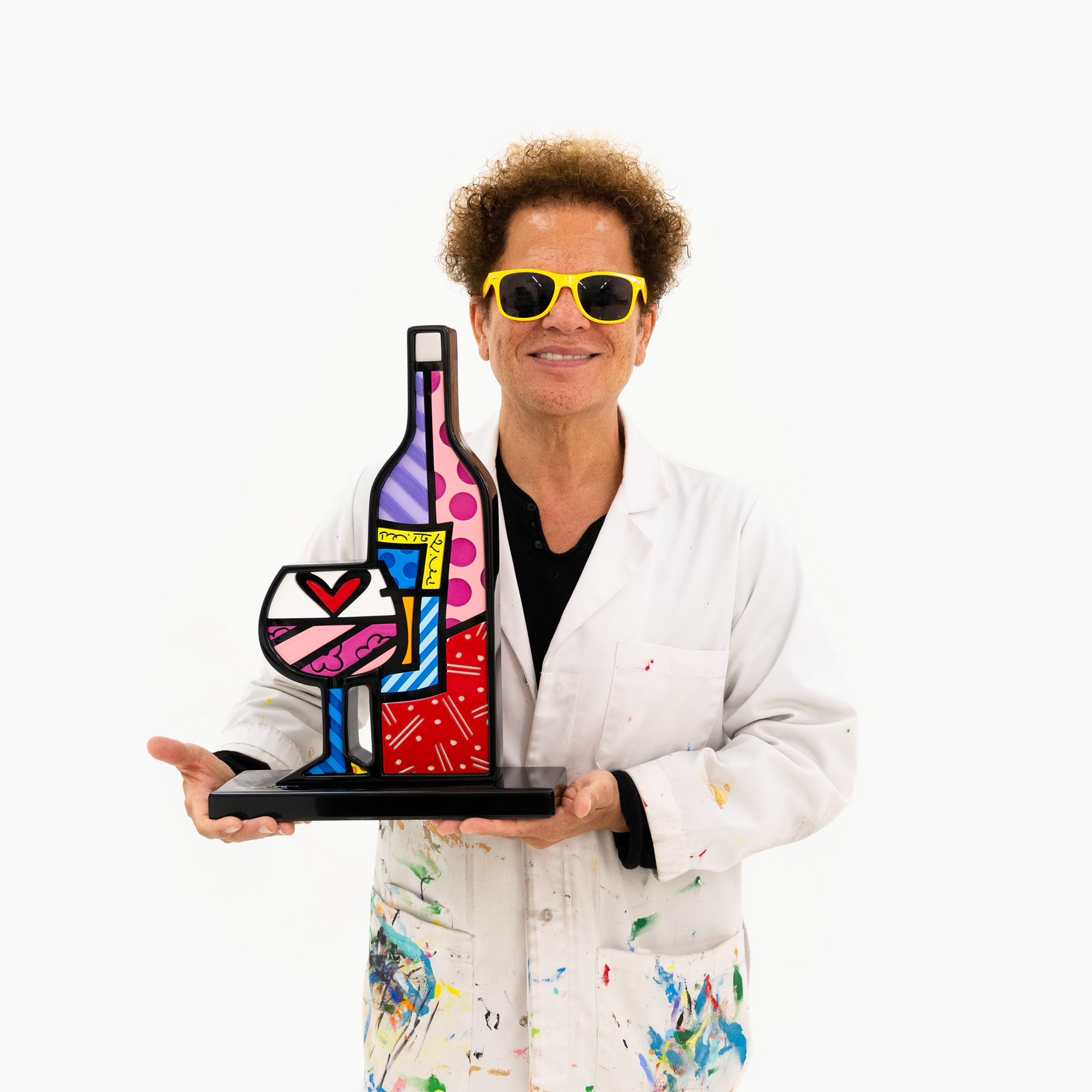 Wine Bottle & Wine Glass (Black Base) - Limited Edition Sculpture