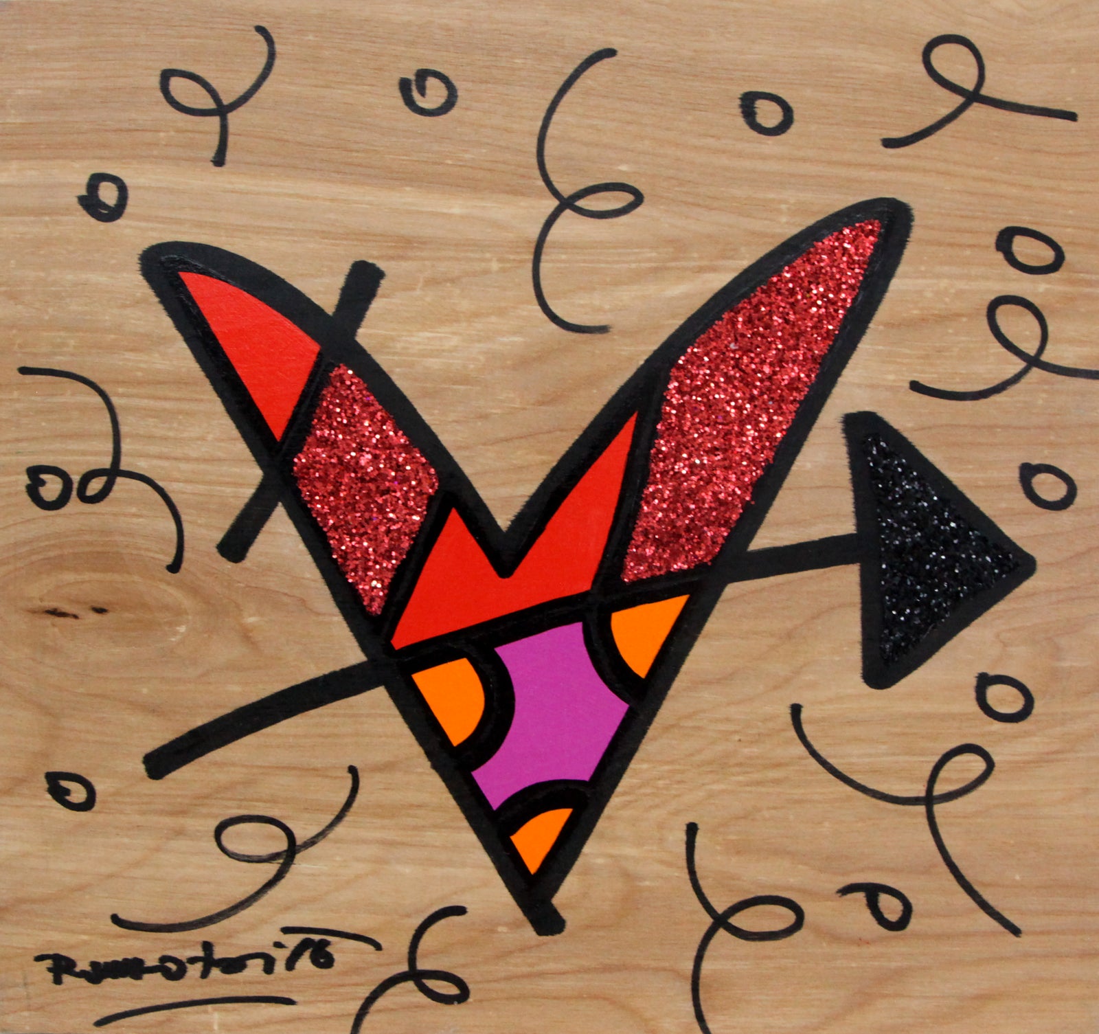 Romero Britto lovestruck original drawing  colorful pop art design