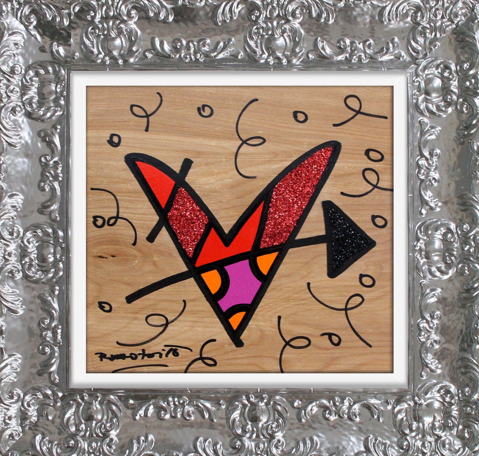 Romero Britto lovestruck original drawing  contemporary pop art piece