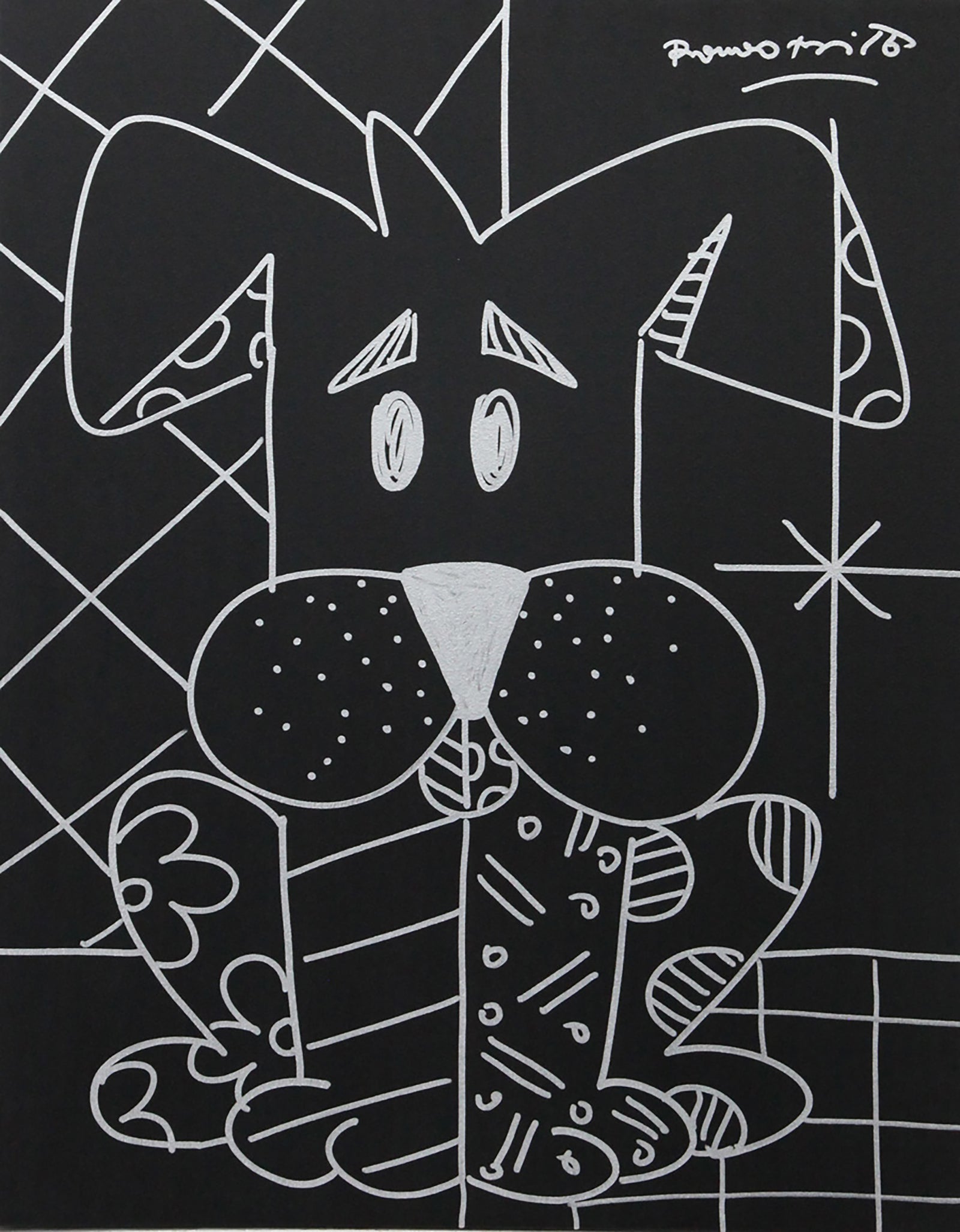 Romero Britto big dog original drawing  colorful pop art design
