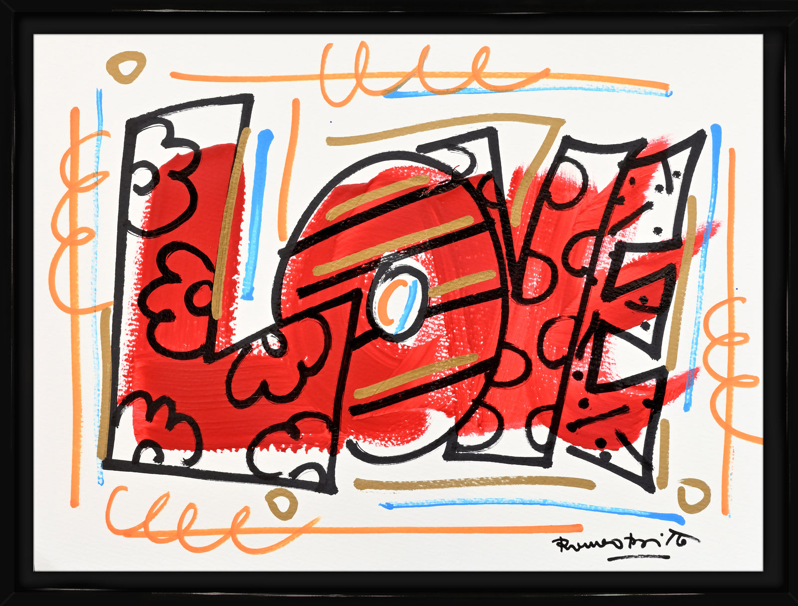 Romero Britto love original drawing  contemporary pop art piece