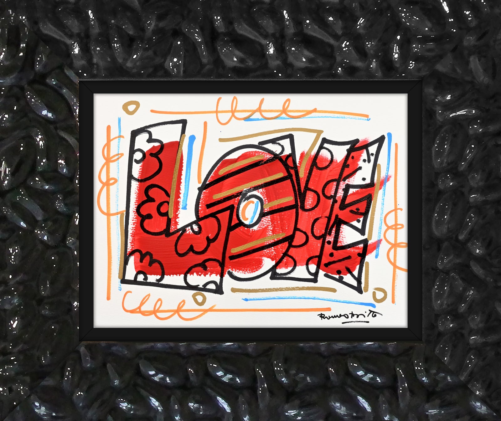 Romero Britto love original drawing  contemporary pop art piece