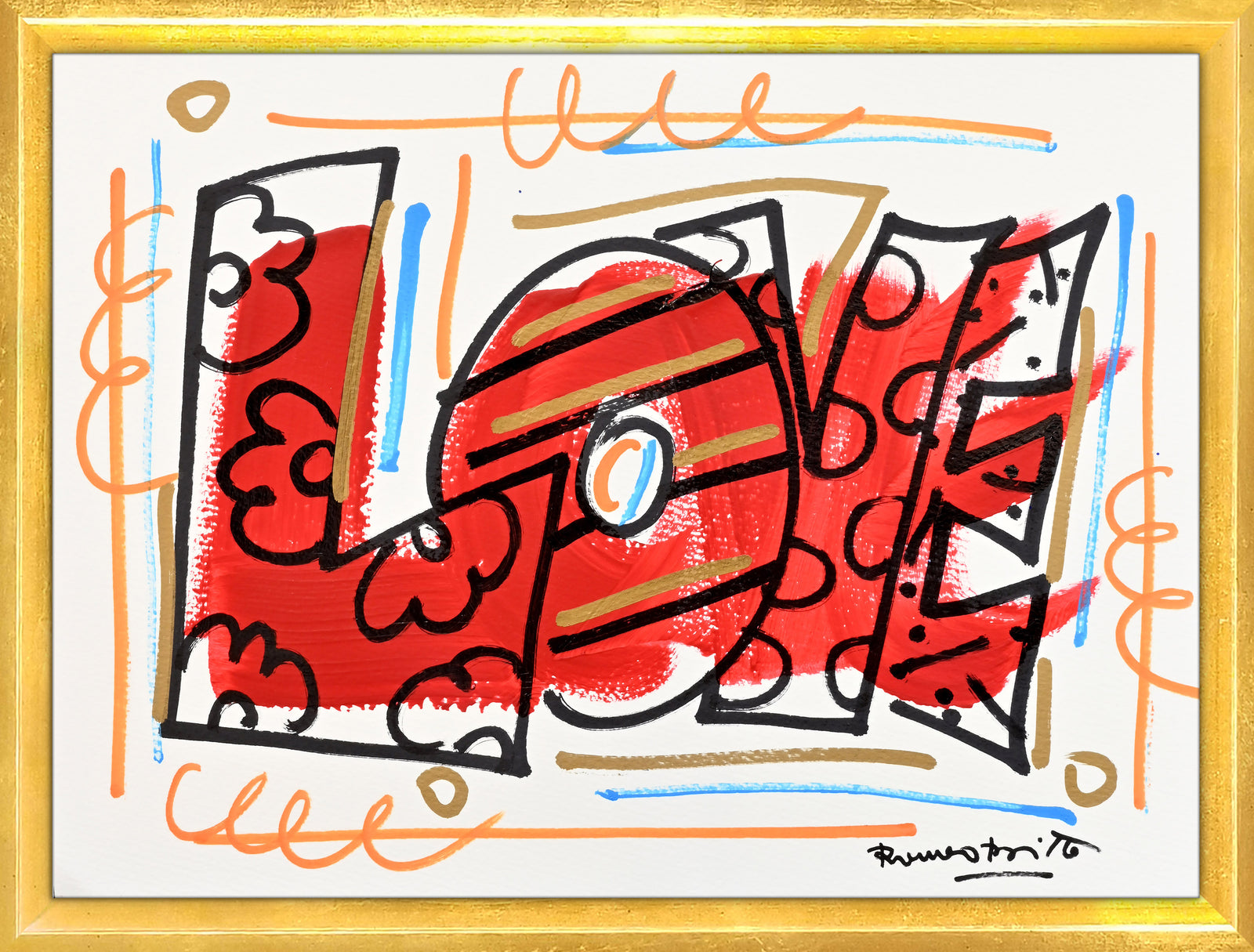 modern pop art love original drawing  vibrant home decor
