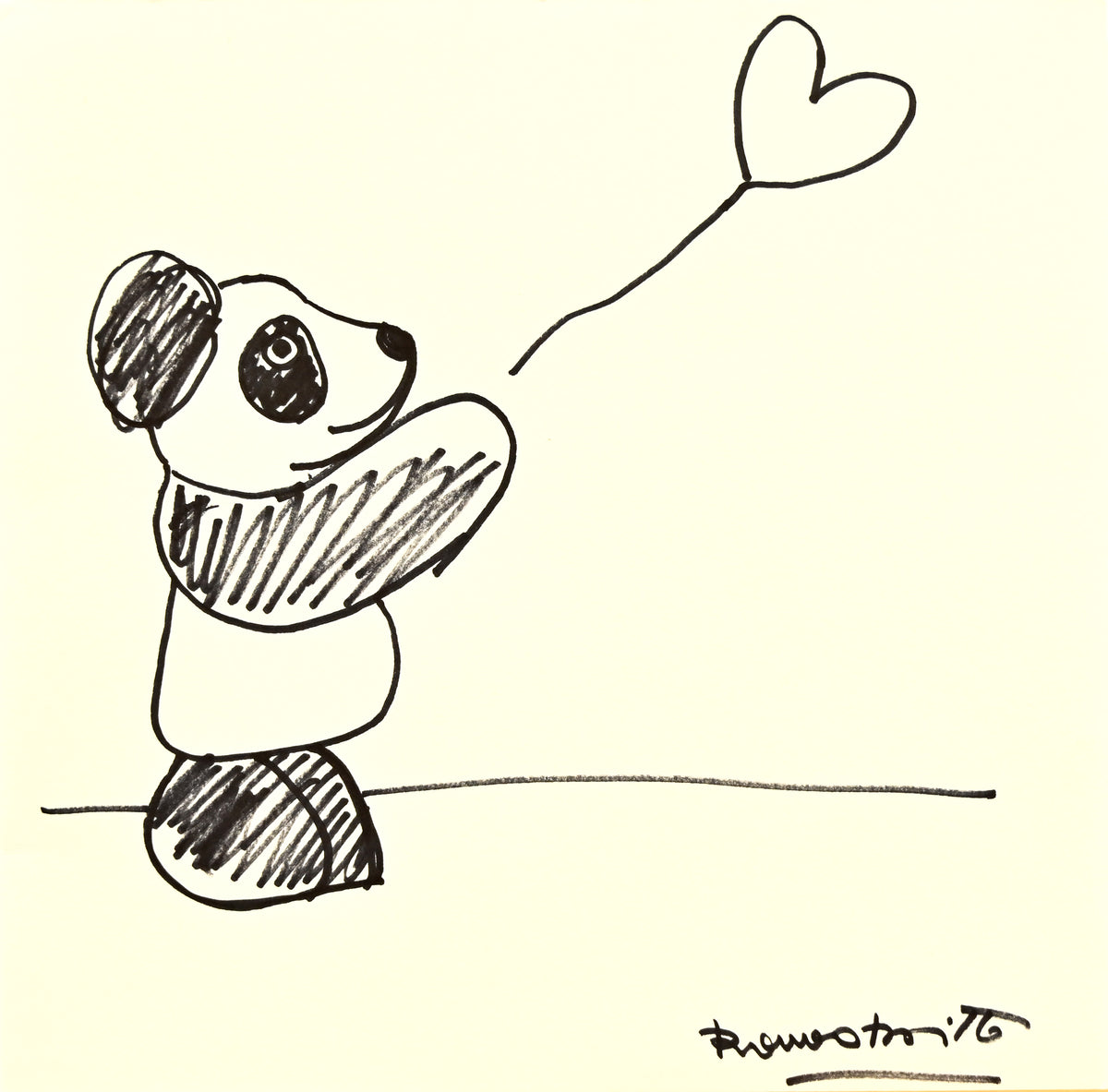 Romero Britto panda bear original drawing  colorful pop art design