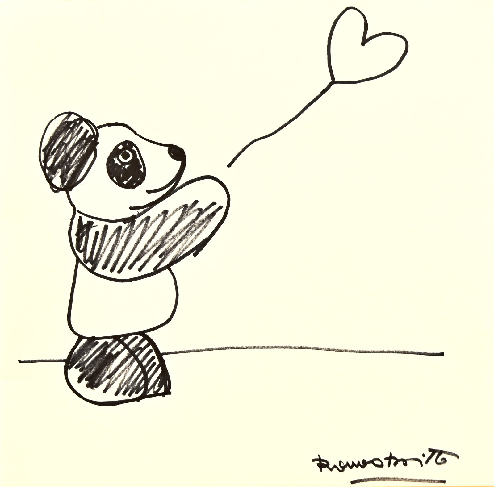 Romero Britto panda bear original drawing  colorful pop art design
