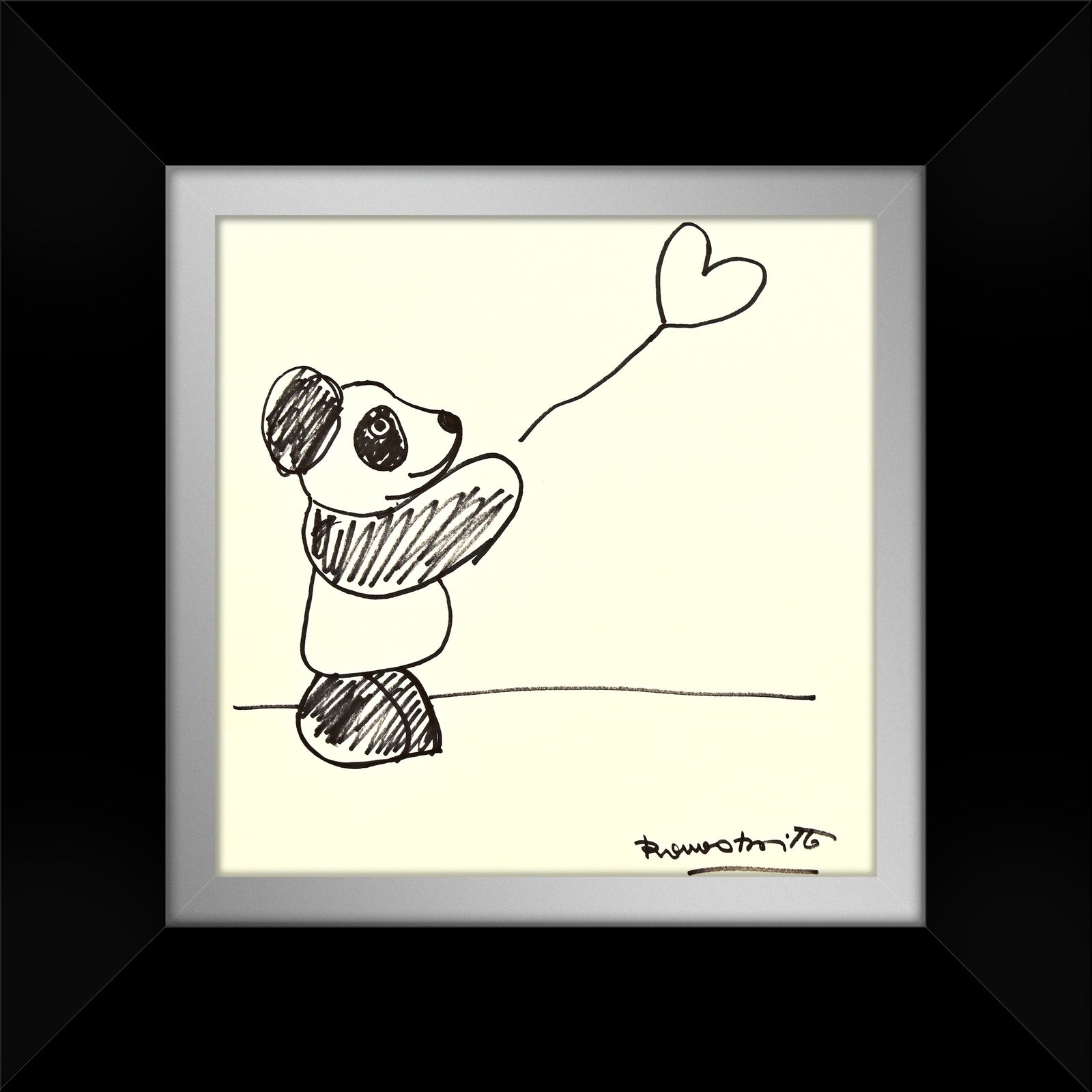 Romero Britto panda bear original drawing  contemporary pop art piece
