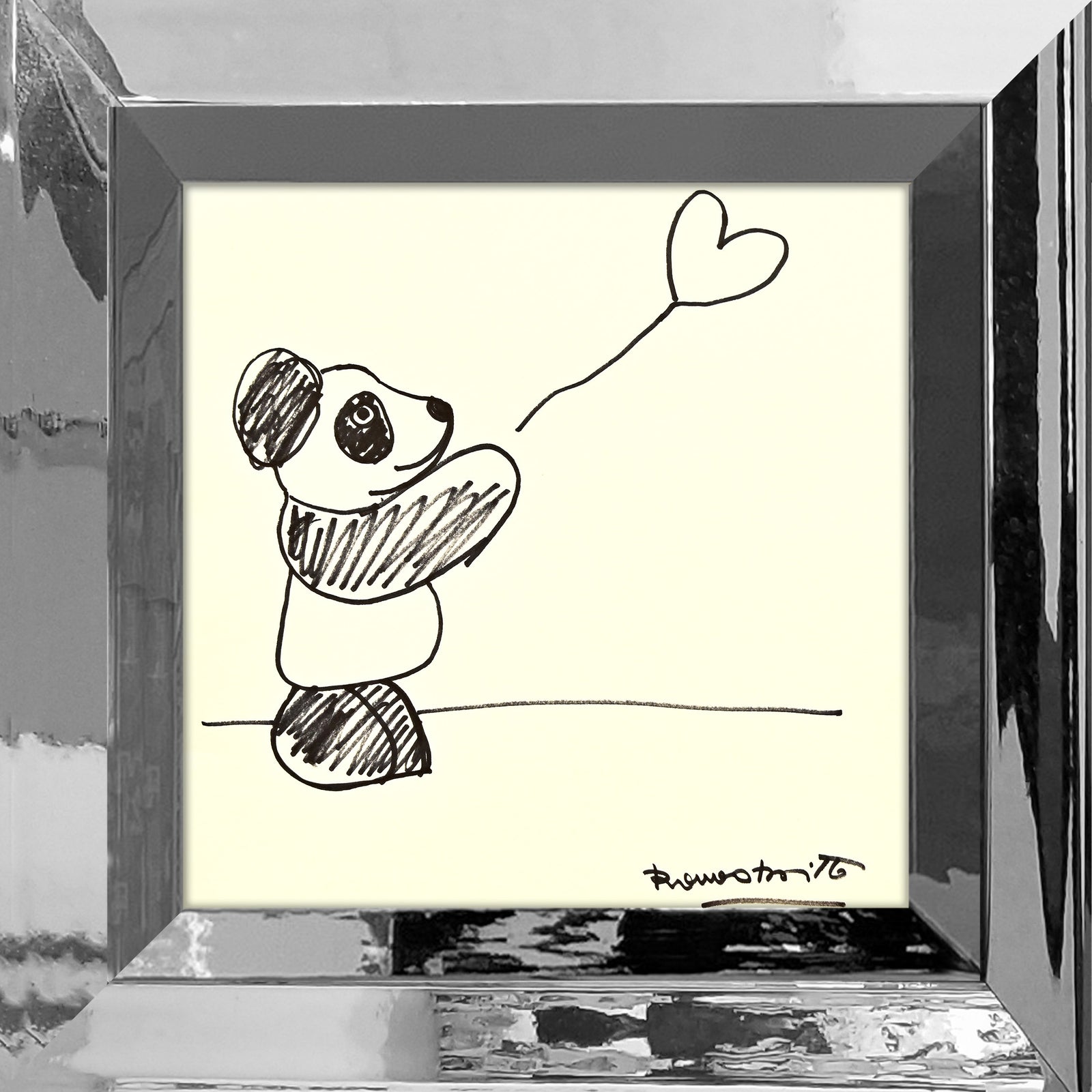 panda bear original drawing  artistic colorful design collectible