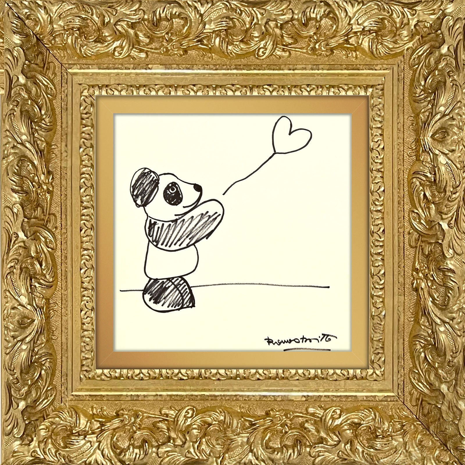 Romero Britto panda bear original drawing  contemporary pop art piece