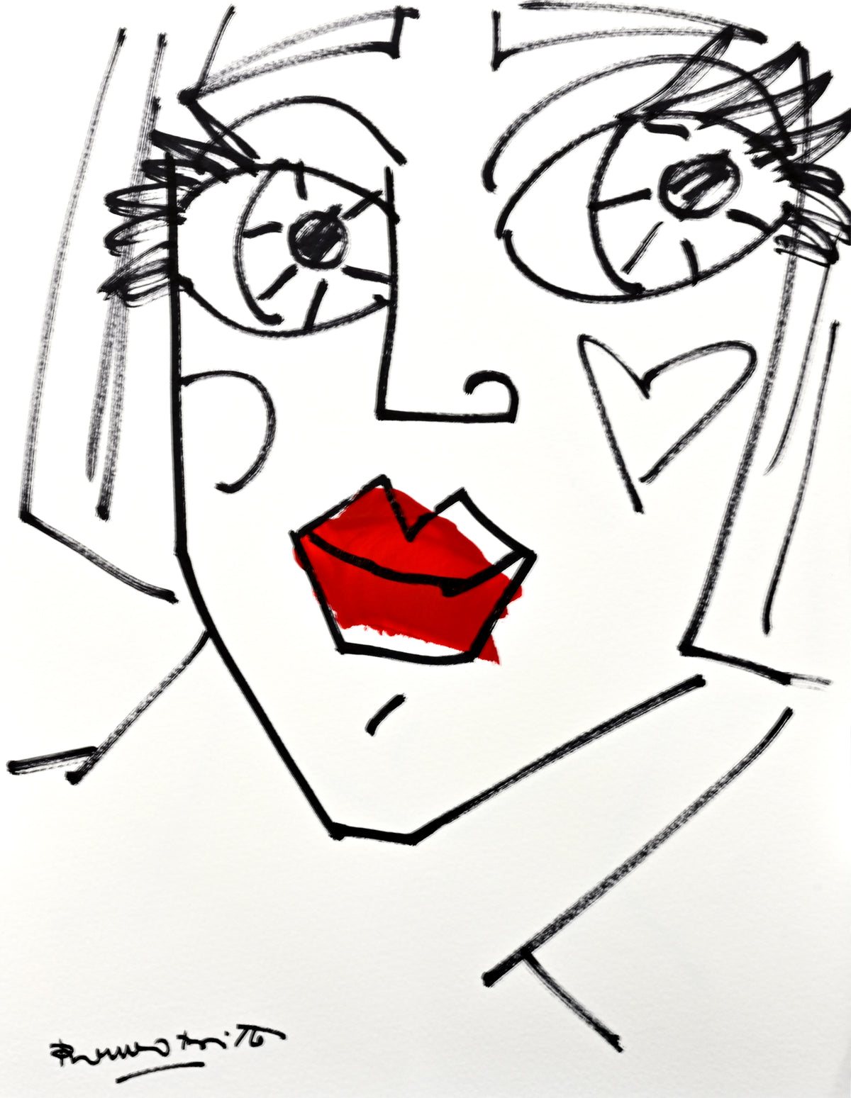 Romero Britto red lips original drawing  colorful pop art design