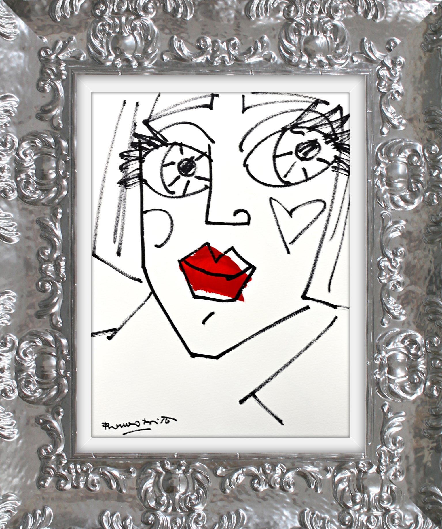 red lips original drawing  colorful decorative collectible gift idea