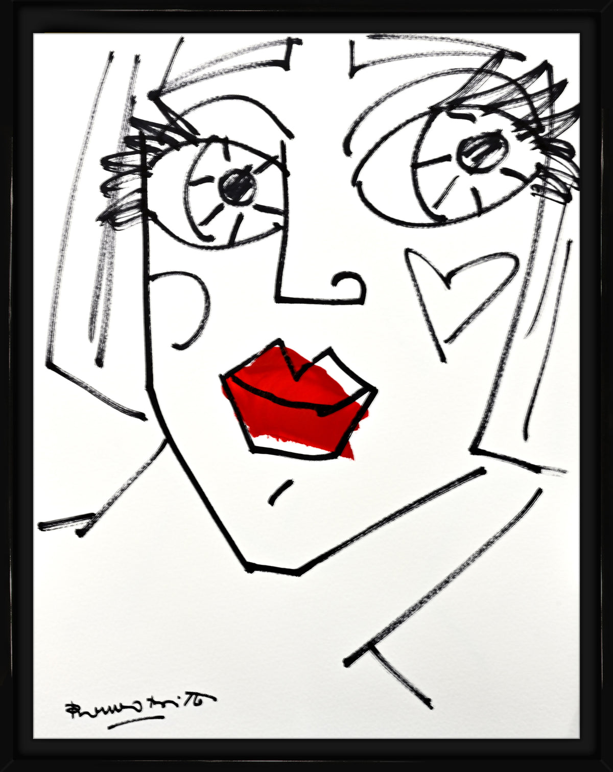 Romero Britto red lips original drawing  contemporary pop art piece