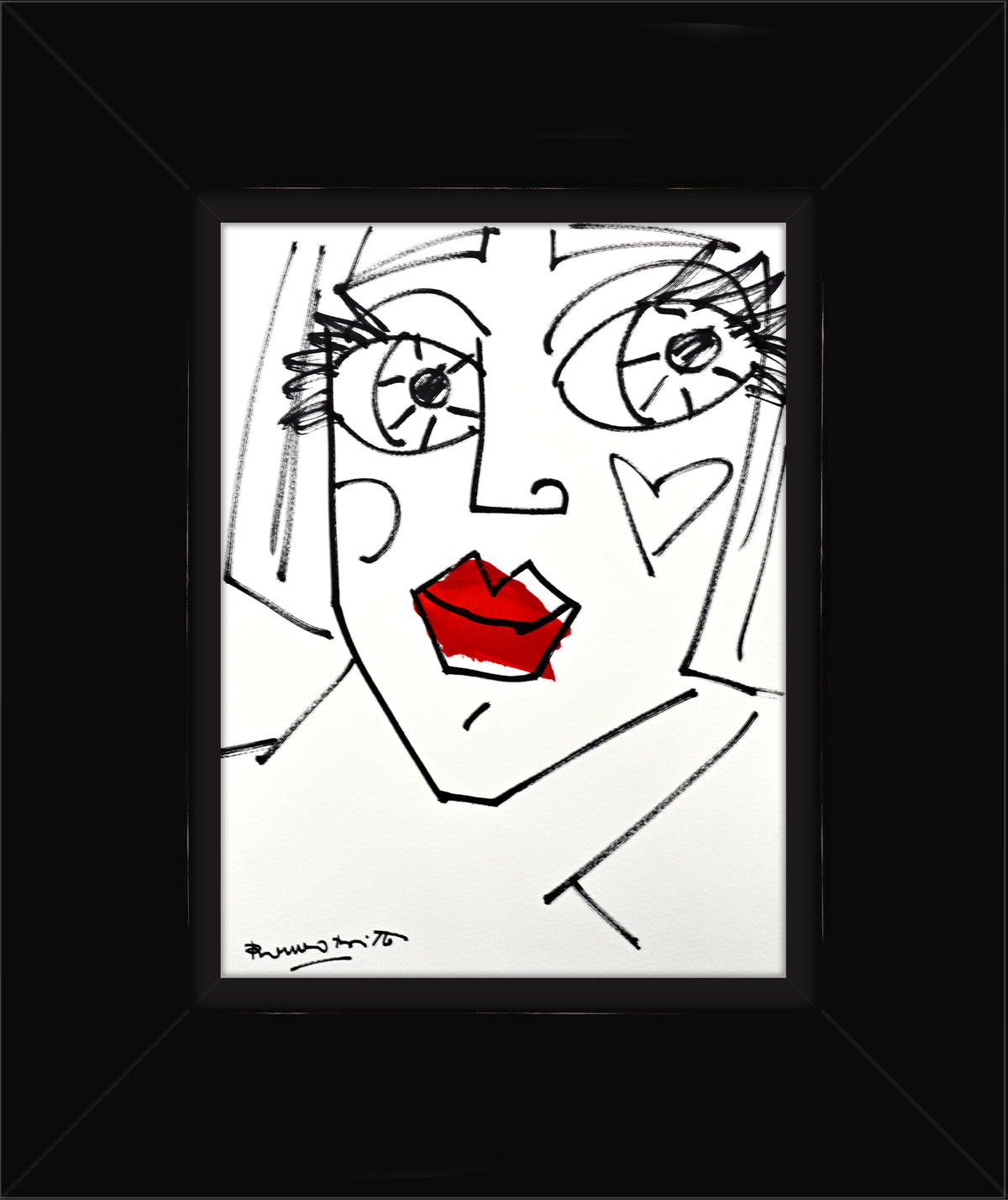 Romero Britto red lips original drawing  colorful pop art design