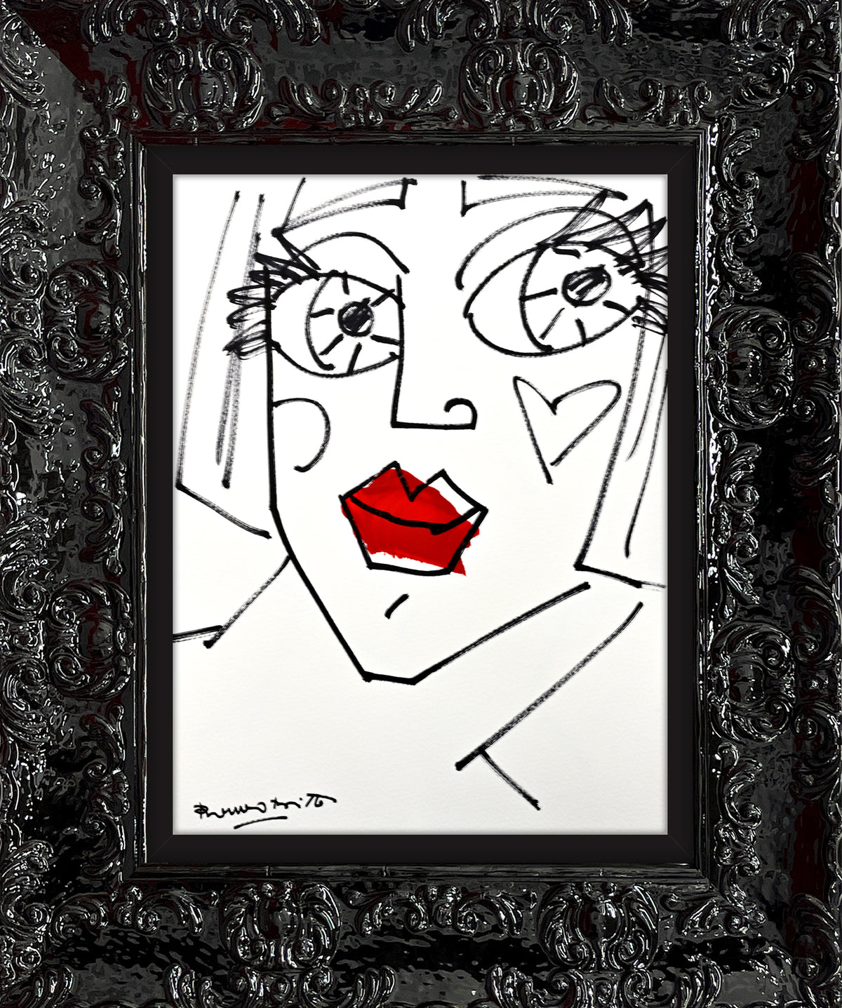 modern pop art red lips original drawing  vibrant home decor