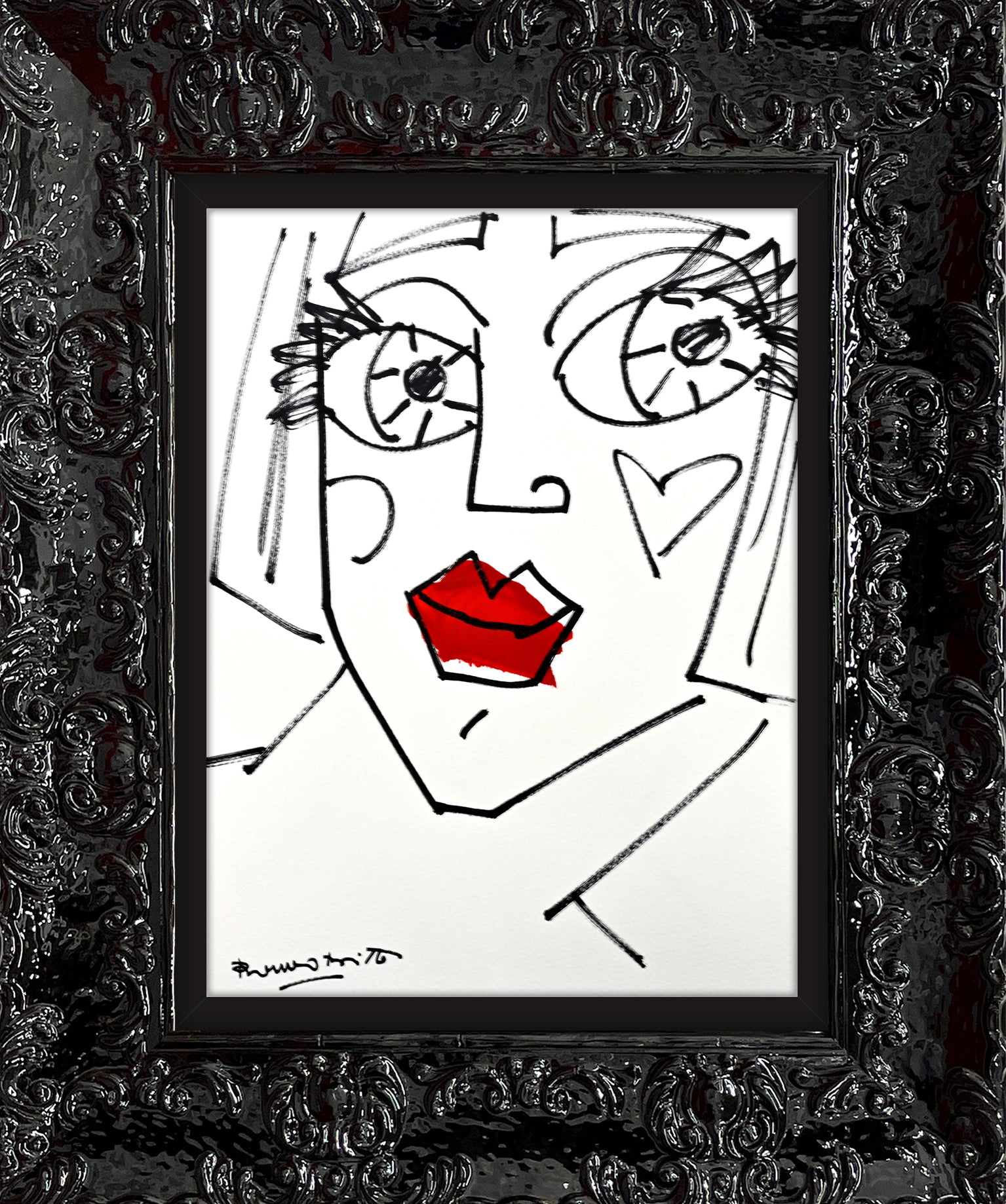 modern pop art red lips original drawing  vibrant home decor