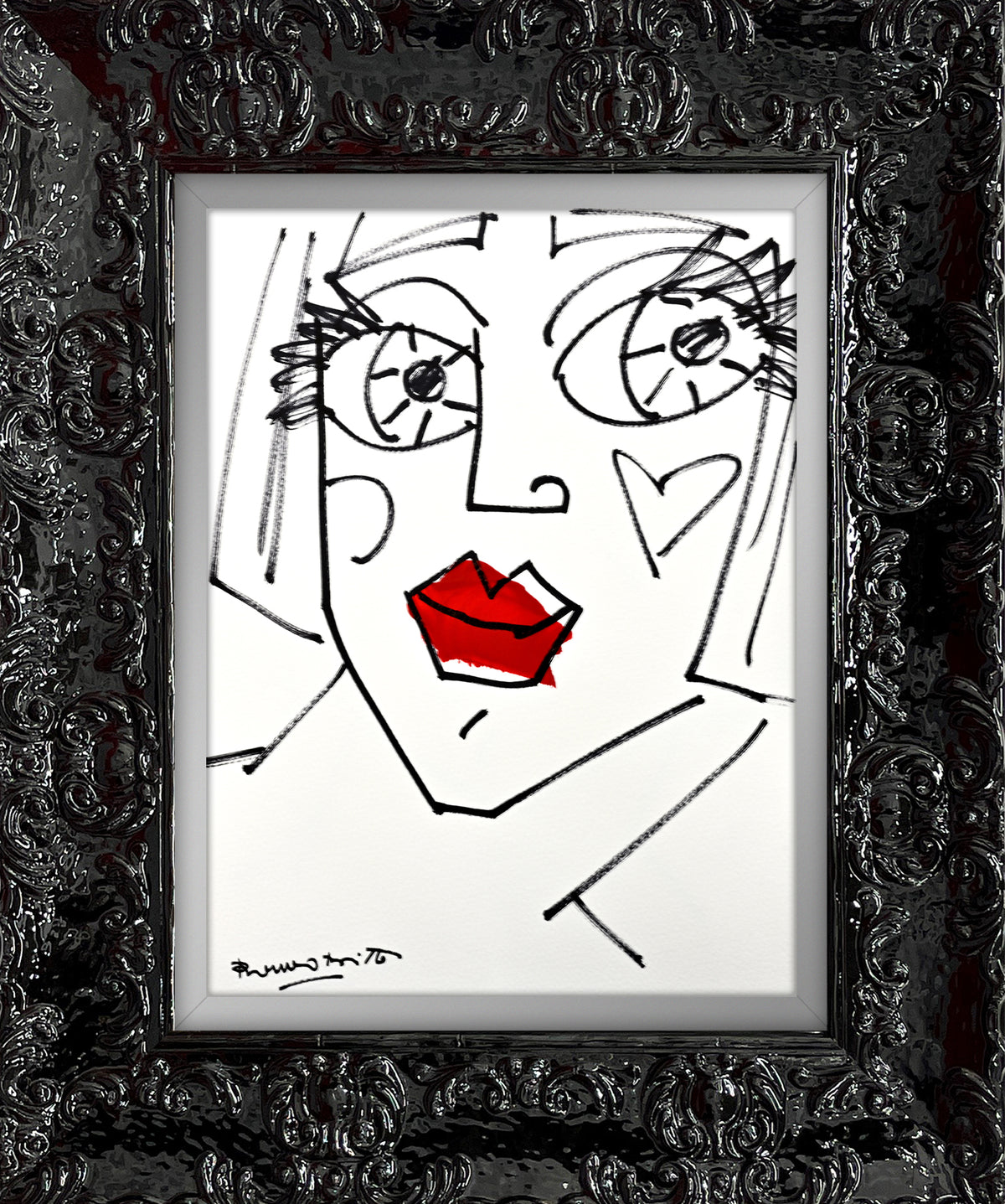 red lips original drawing  artistic colorful design collectible