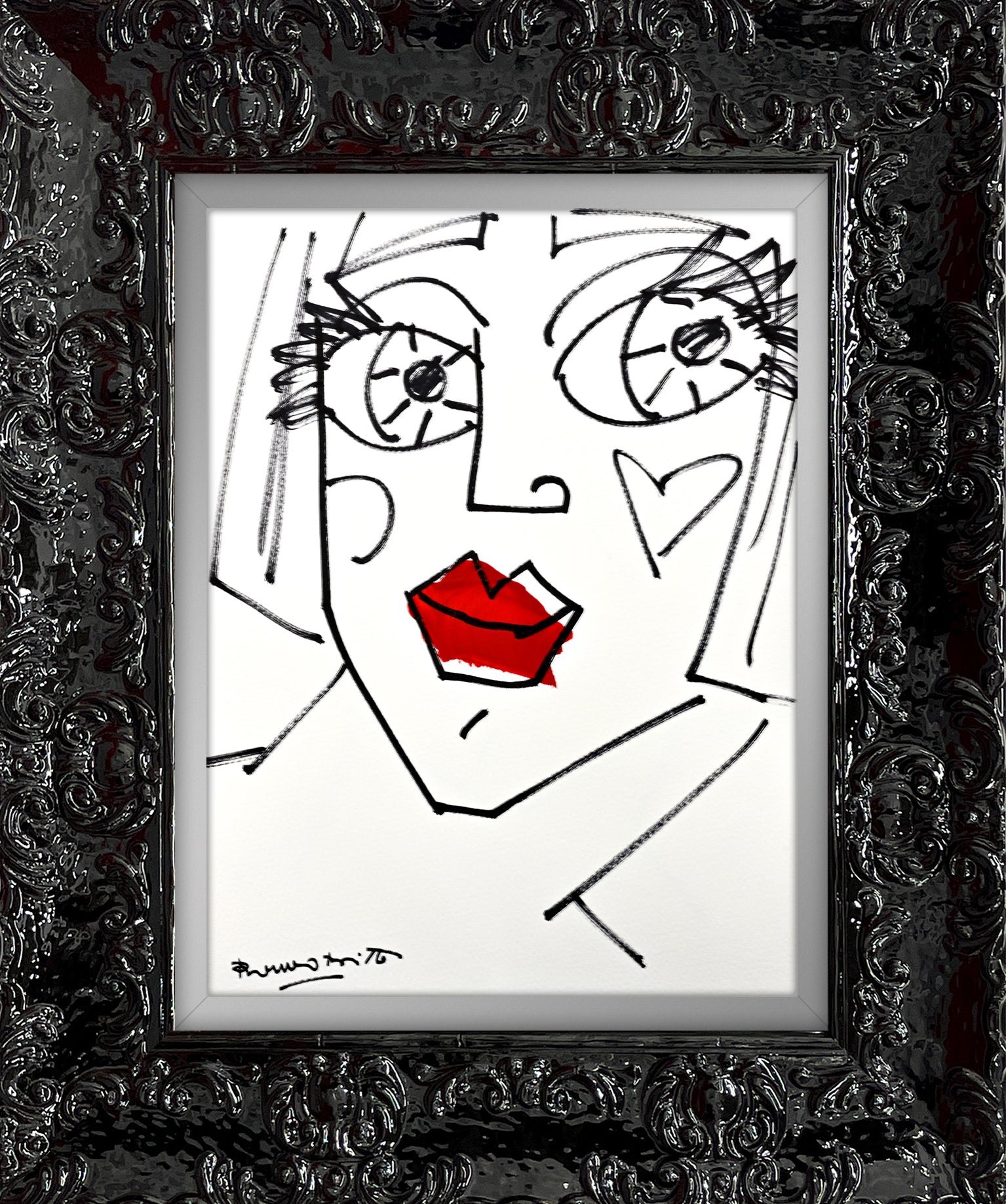 red lips original drawing  artistic colorful design collectible