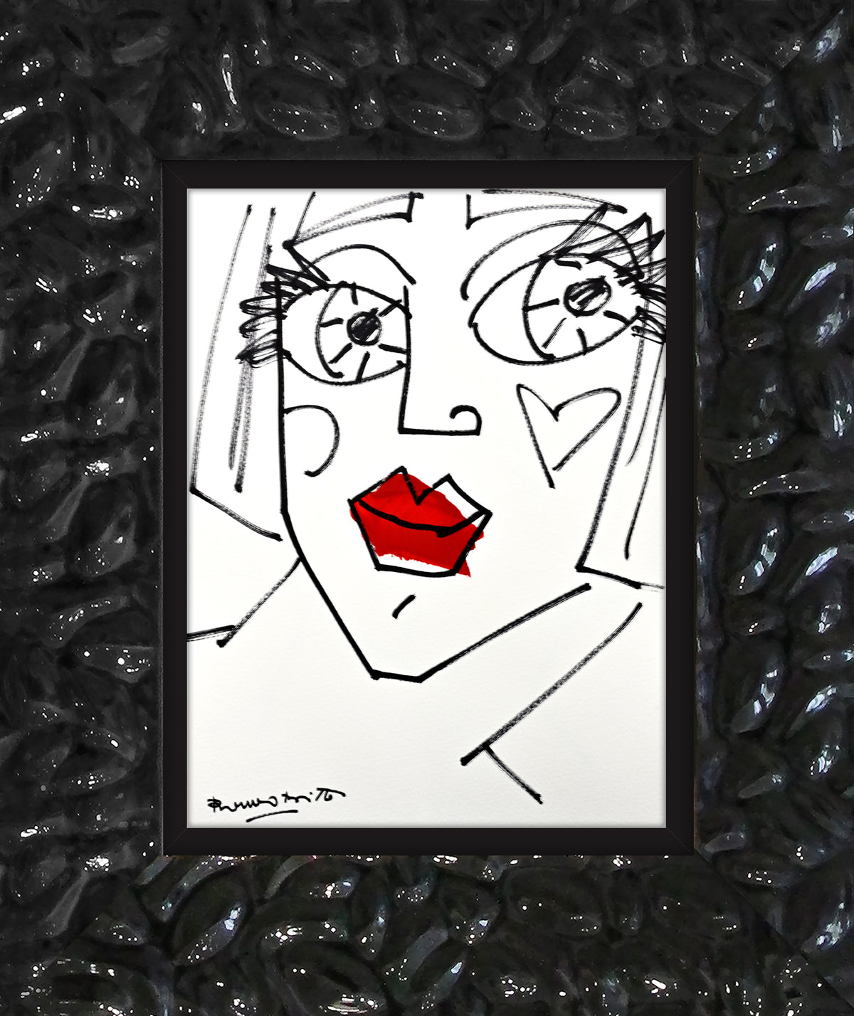 Romero Britto red lips original drawing  contemporary pop art piece