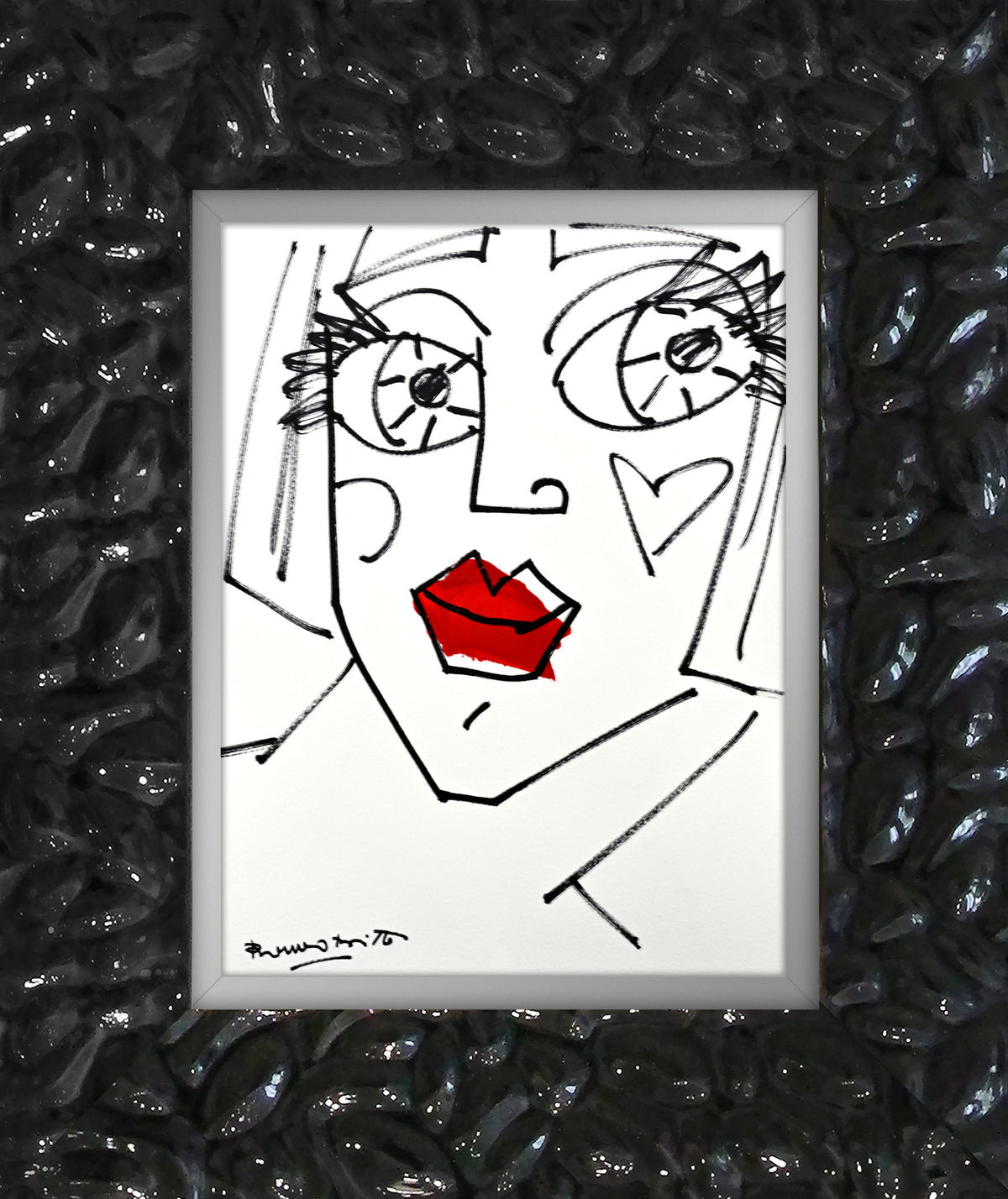 Romero Britto red lips original drawing  colorful pop art design
