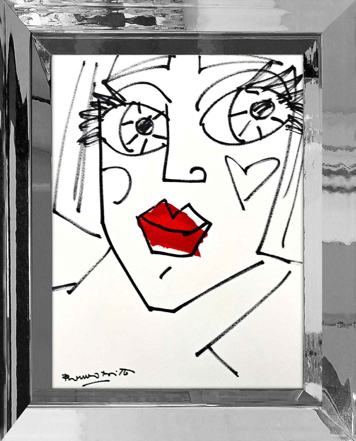 modern pop art red lips original drawing  vibrant home decor