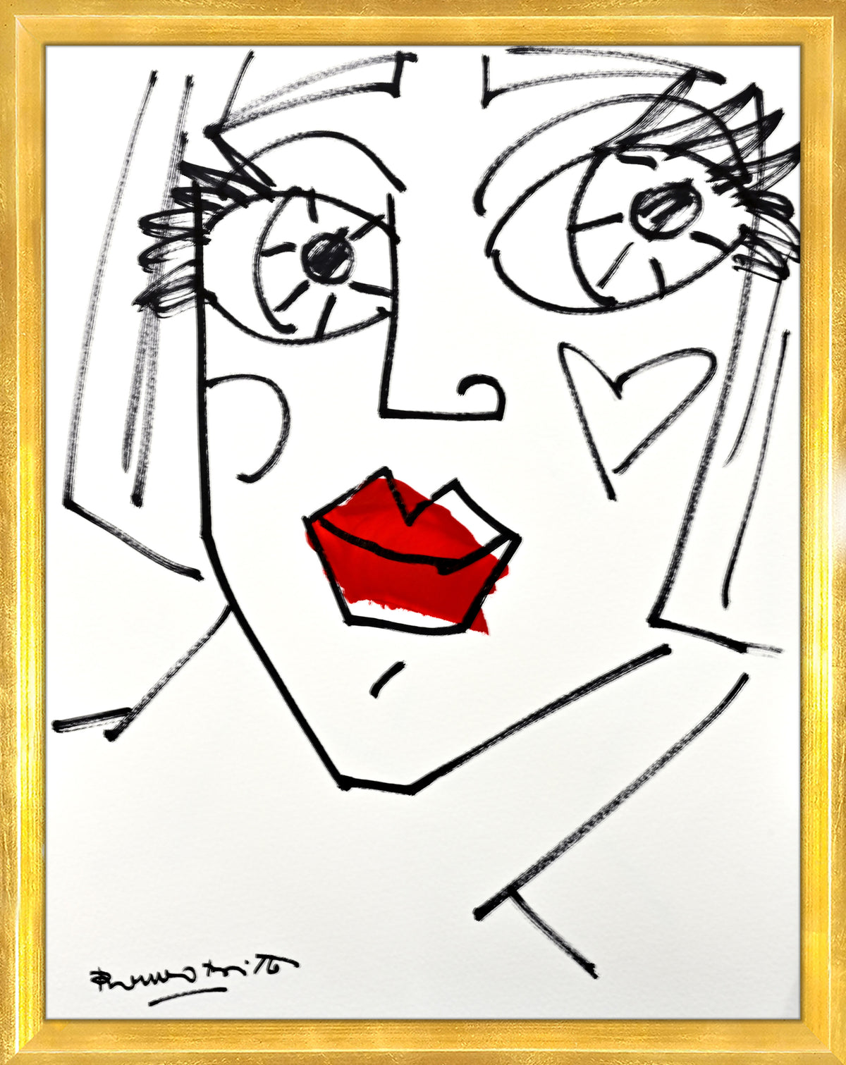 red lips original drawing  artistic colorful design collectible