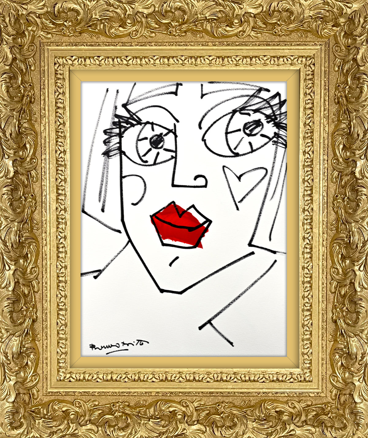 Romero Britto red lips original drawing  contemporary pop art piece