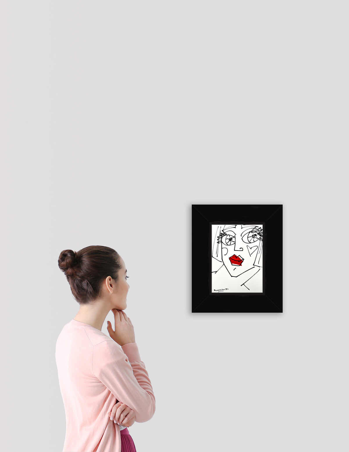 modern pop art red lips original drawing  vibrant home decor