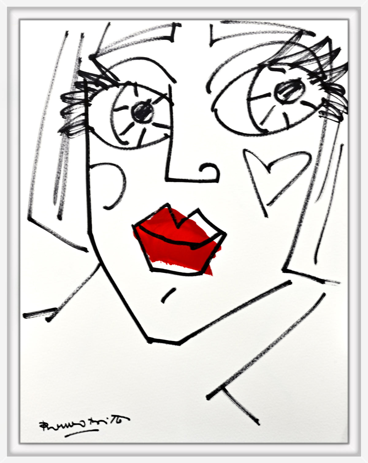 Romero Britto red lips original drawing  colorful pop art design