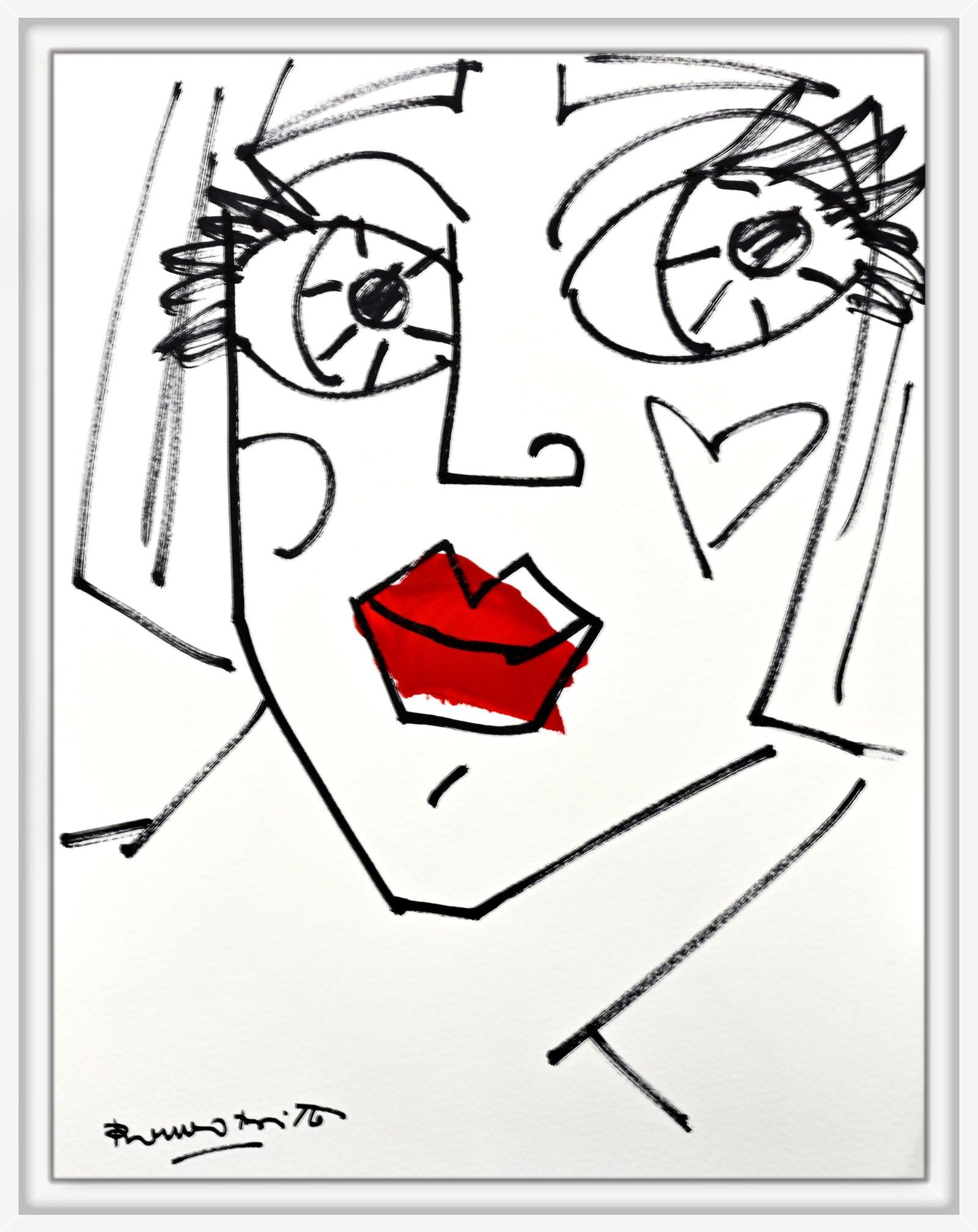 Romero Britto red lips original drawing  colorful pop art design