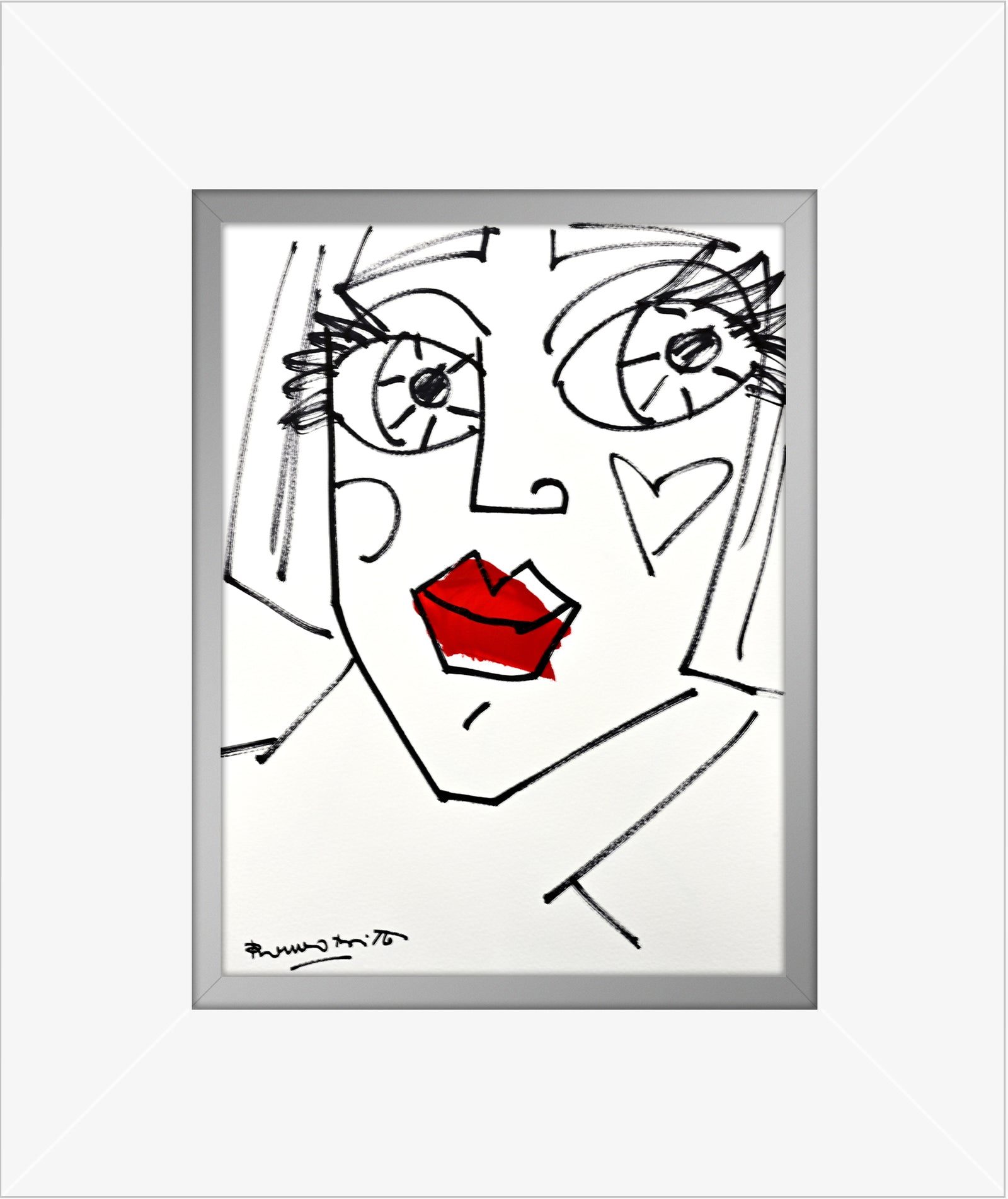red lips original drawing  colorful decorative collectible gift idea