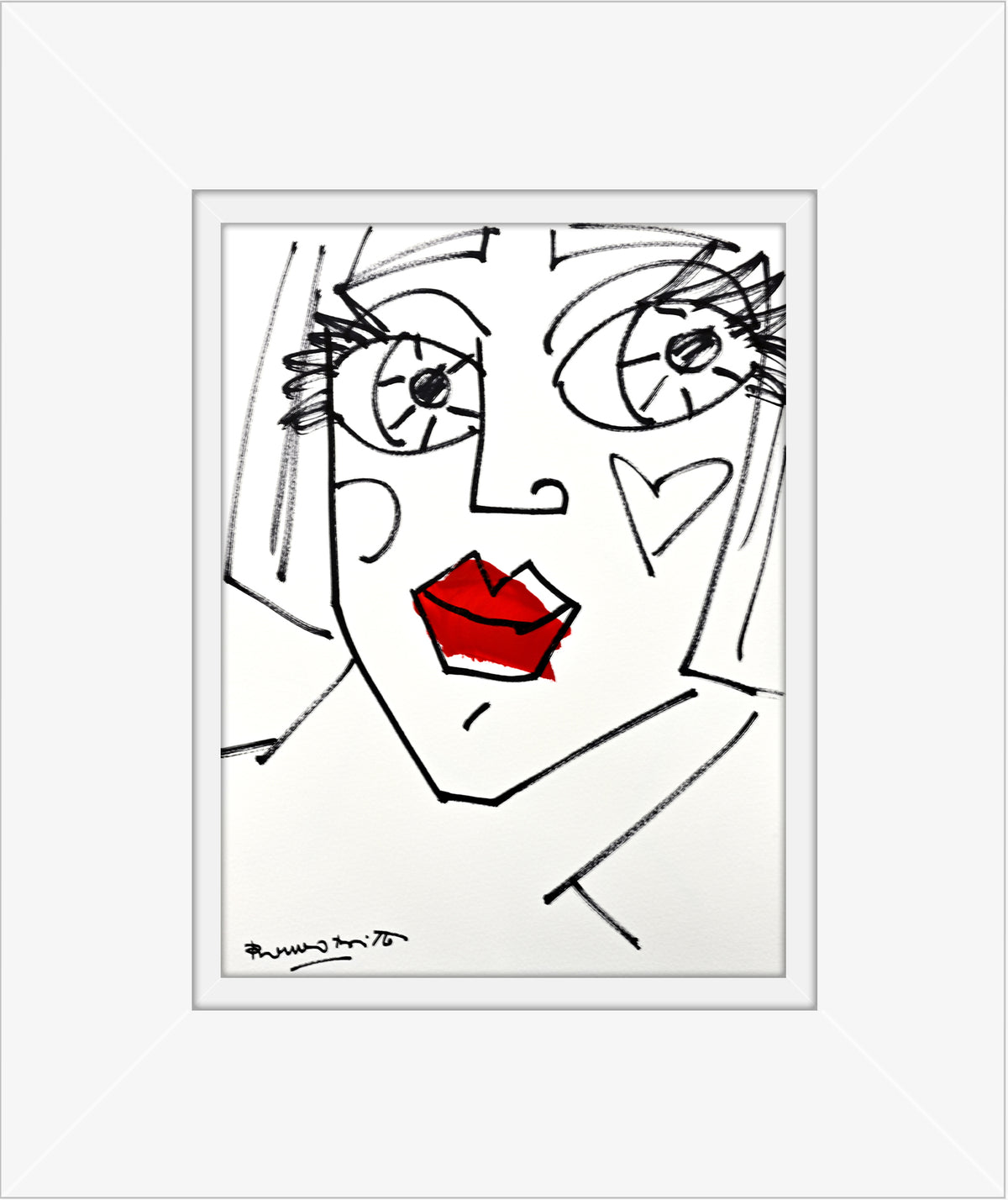 modern pop art red lips original drawing  vibrant home decor
