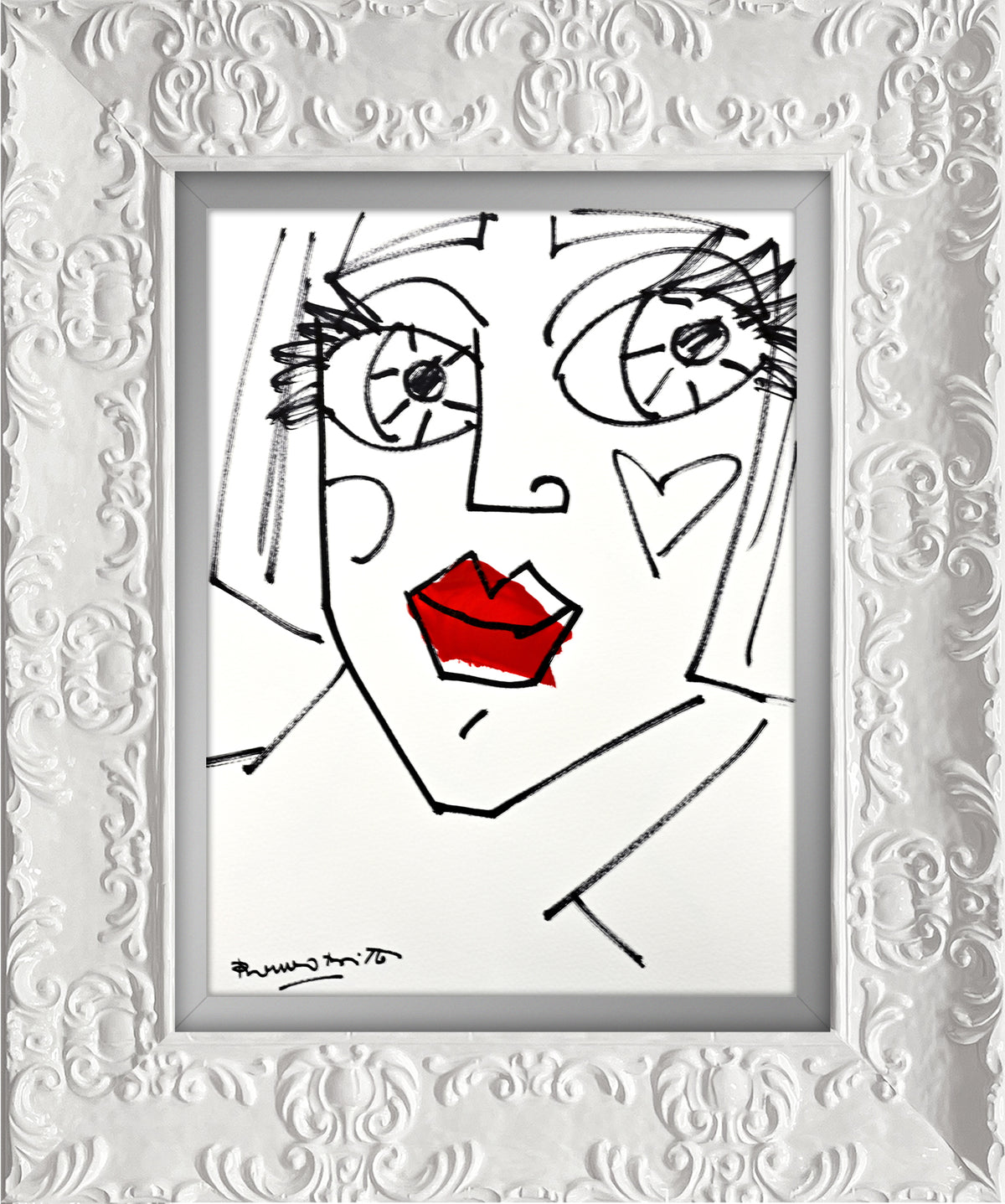 red lips original drawing  artistic colorful design collectible