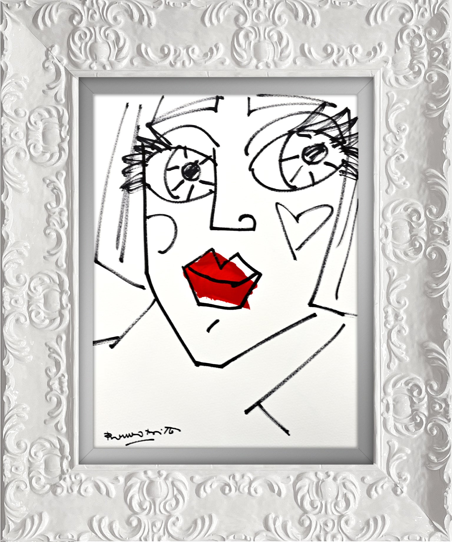 red lips original drawing  artistic colorful design collectible