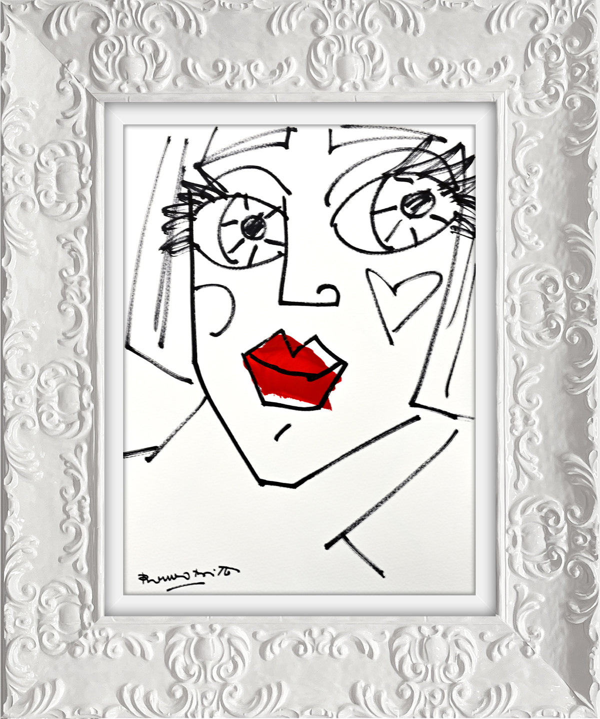 Romero Britto red lips original drawing  contemporary pop art piece