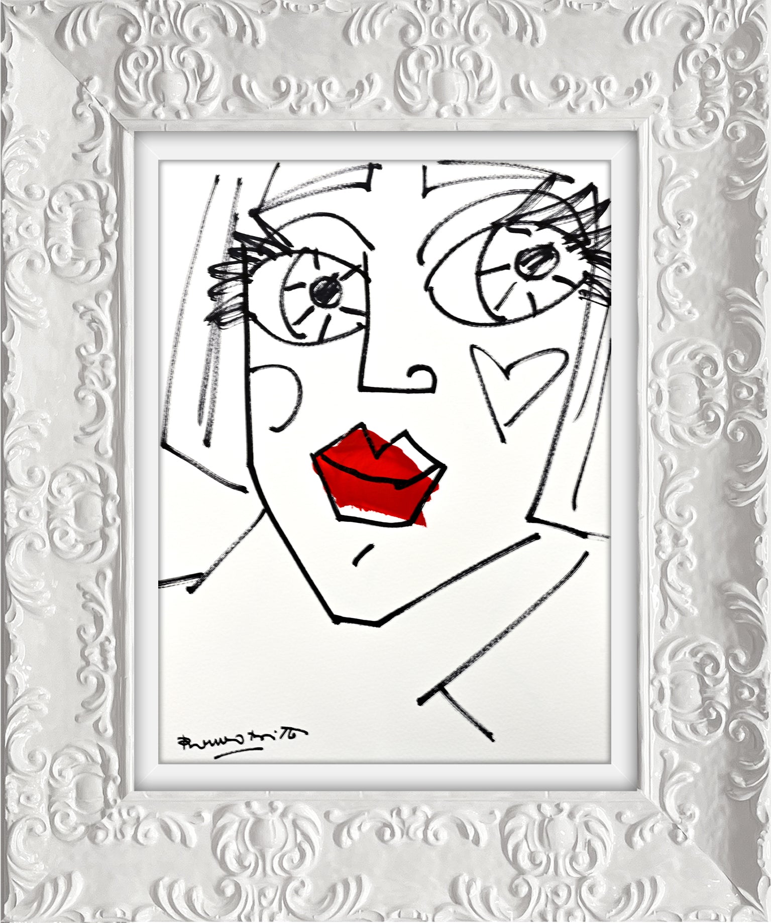 Romero Britto red lips original drawing  contemporary pop art piece