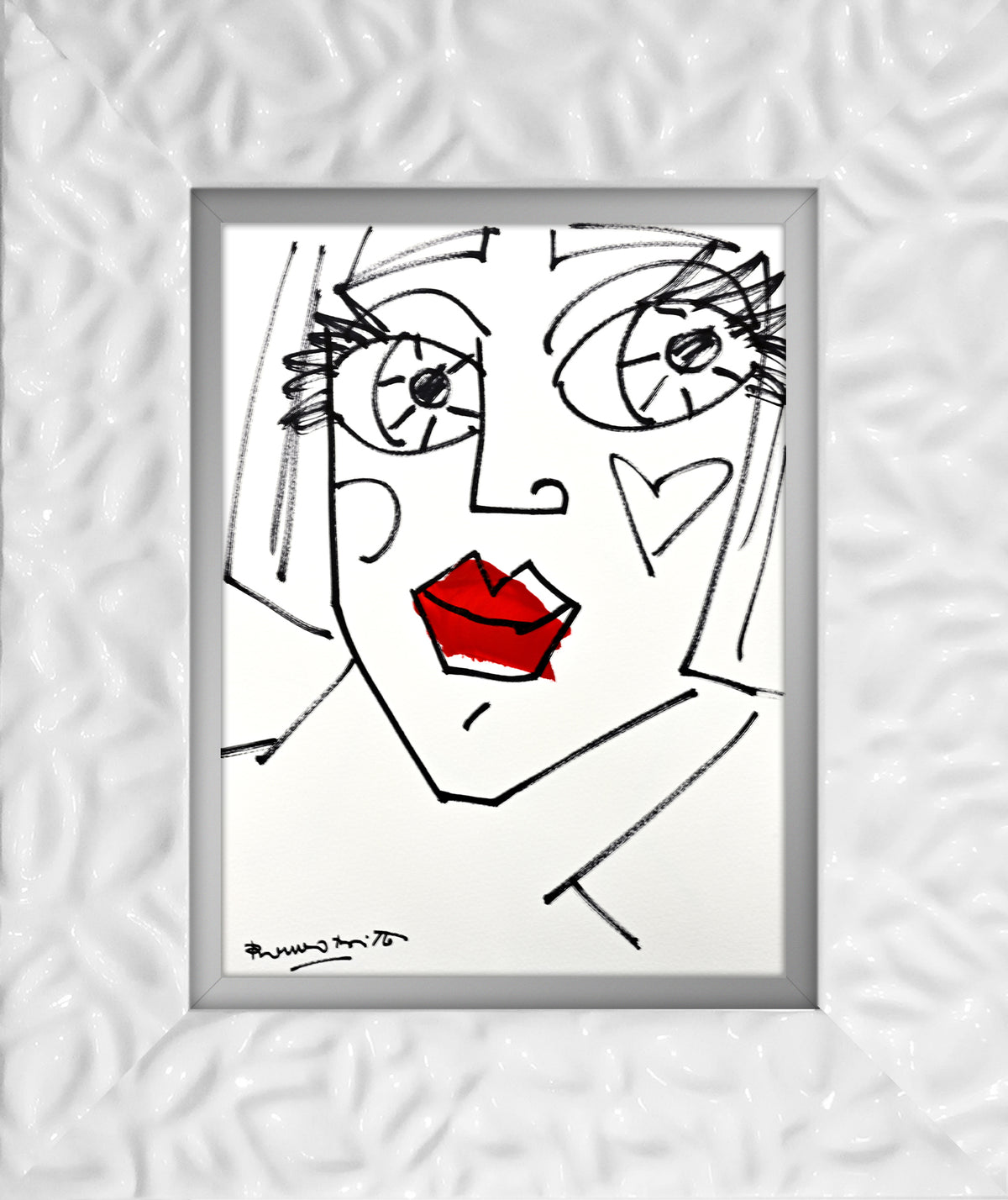 red lips original drawing  colorful decorative collectible gift idea
