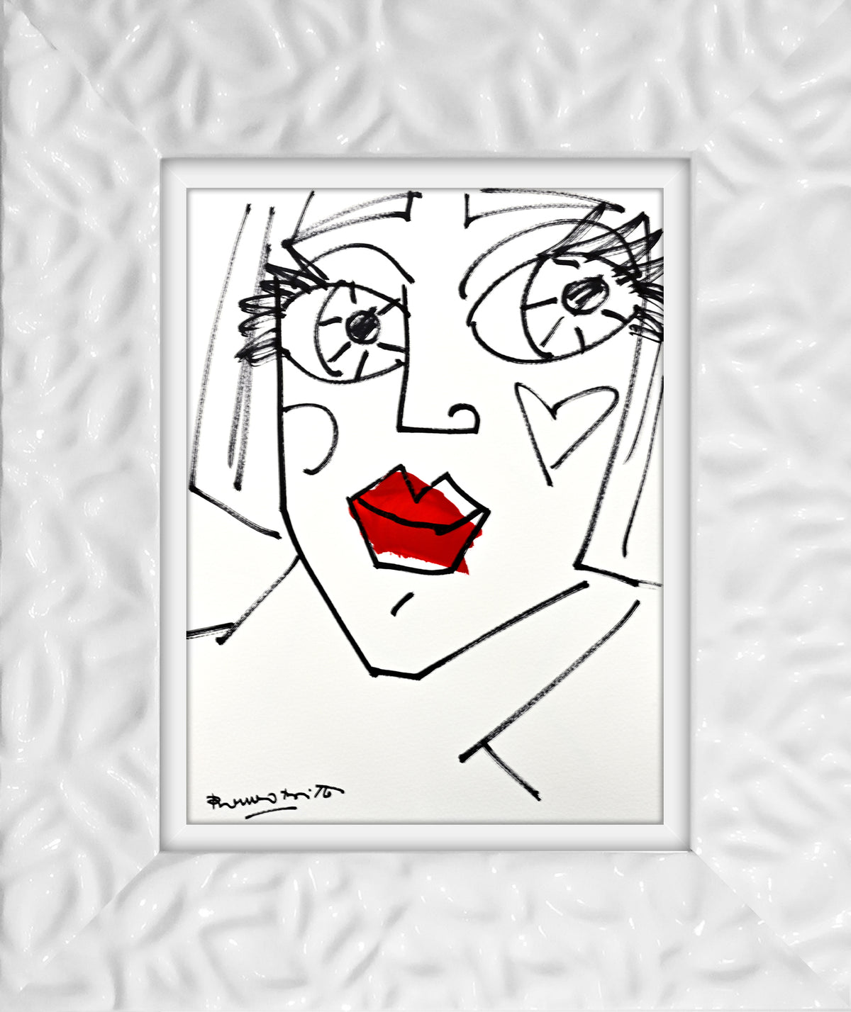 Romero Britto red lips original drawing  colorful pop art design